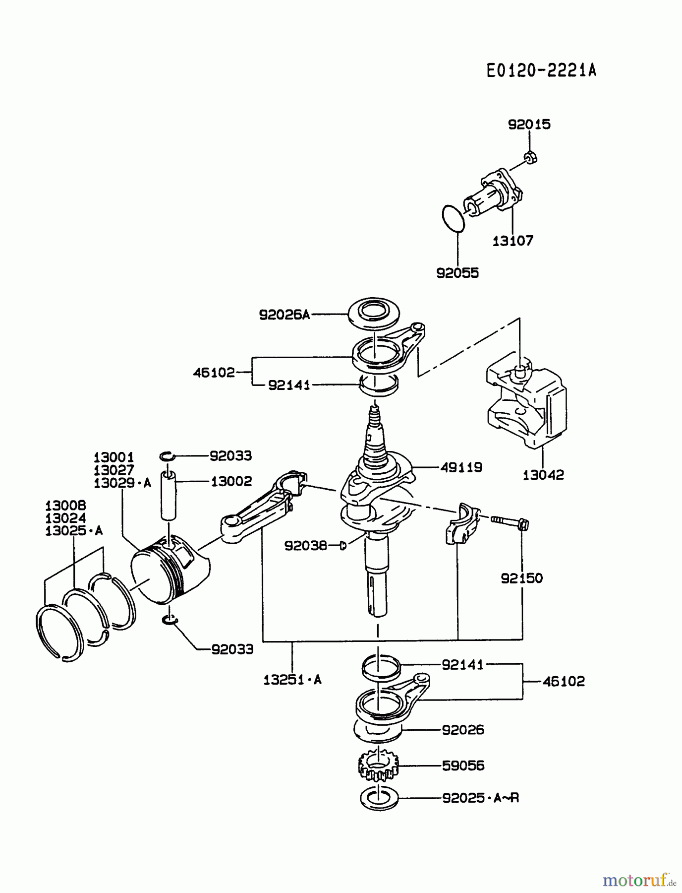  Kawasaki Motoren Motoren Vertikal FA210V - AS02 bis FH641V - DS24 FC420V-AS15 - Kawasaki FC420V 4-Stroke Engine PISTON/CRANKSHAFT