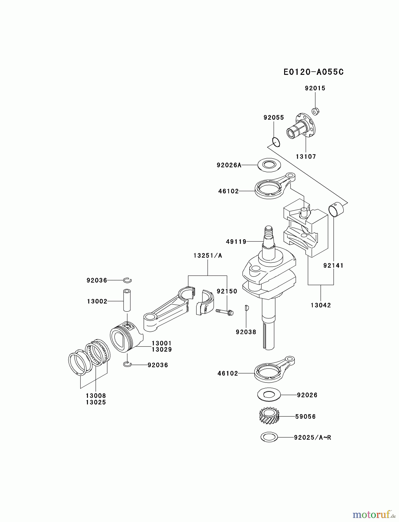  Kawasaki Motoren Motoren Vertikal FA210V - AS02 bis FH641V - DS24 FC420V-AS20 - Kawasaki FC420V 4-Stroke Engine PISTON/CRANKSHAFT