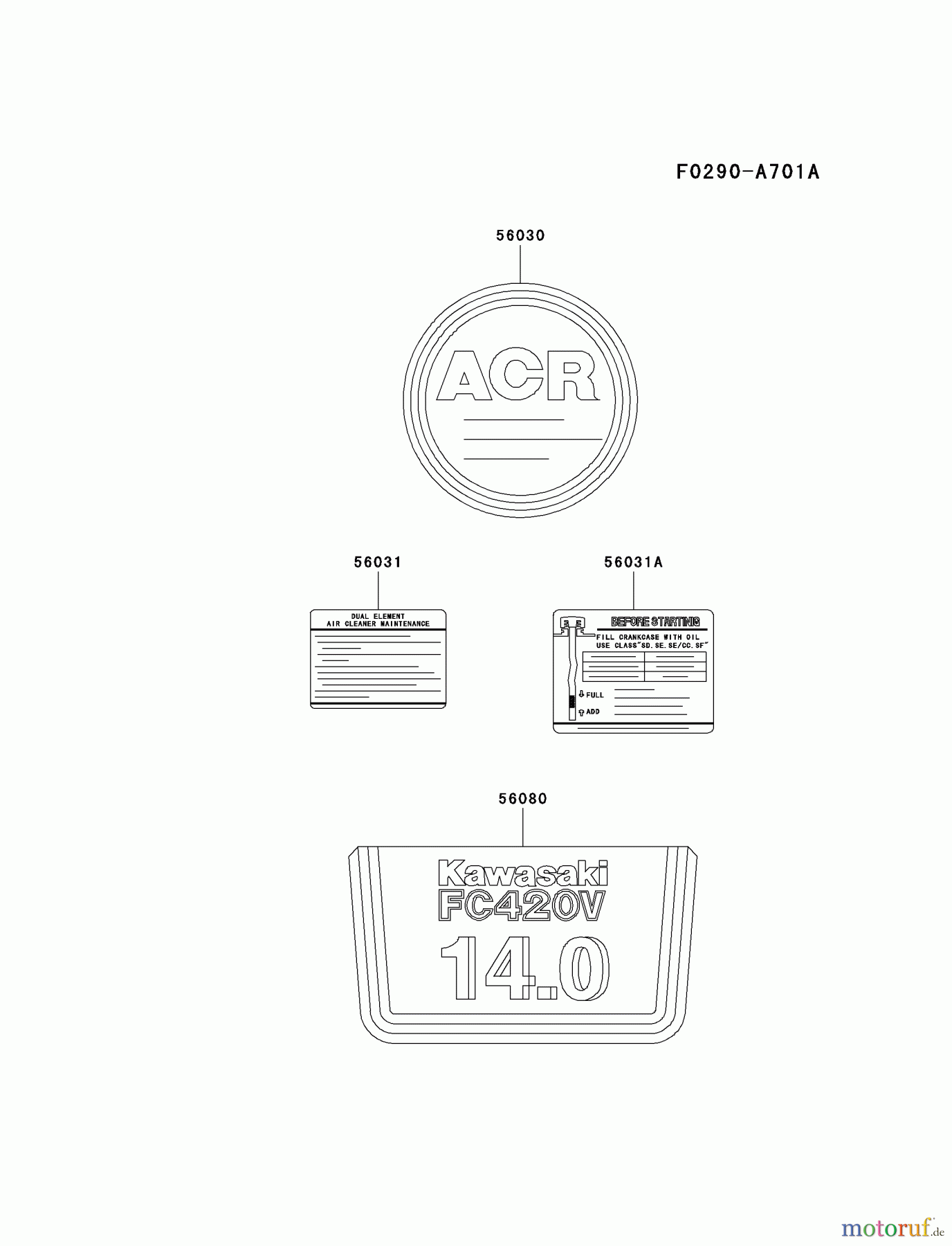  Kawasaki Motoren Motoren Vertikal FA210V - AS02 bis FH641V - DS24 FC420V-AS24 - Kawasaki FC420V 4-Stroke Engine LABEL