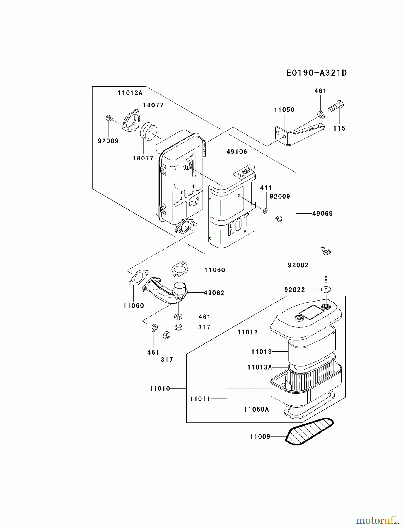  Kawasaki Motoren Motoren Vertikal FA210V - AS02 bis FH641V - DS24 FC420V-AS28 - Kawasaki FC420V 4-Stroke Engine AIR-FILTER/MUFFLER