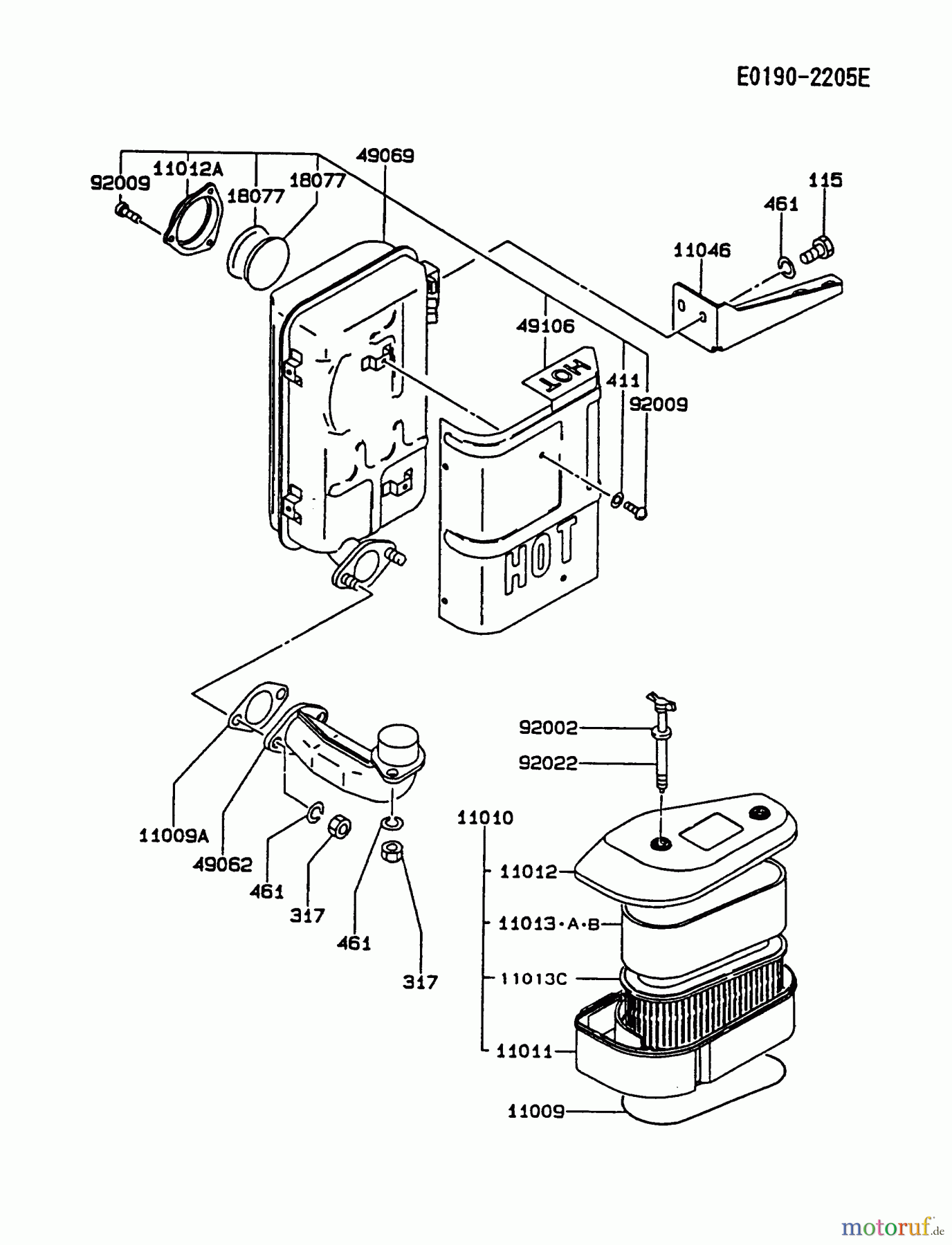  Kawasaki Motoren Motoren Vertikal FA210V - AS02 bis FH641V - DS24 FC420V-BS13 - Kawasaki FC420V 4-Stroke Engine AIR-FILTER/MUFFLER