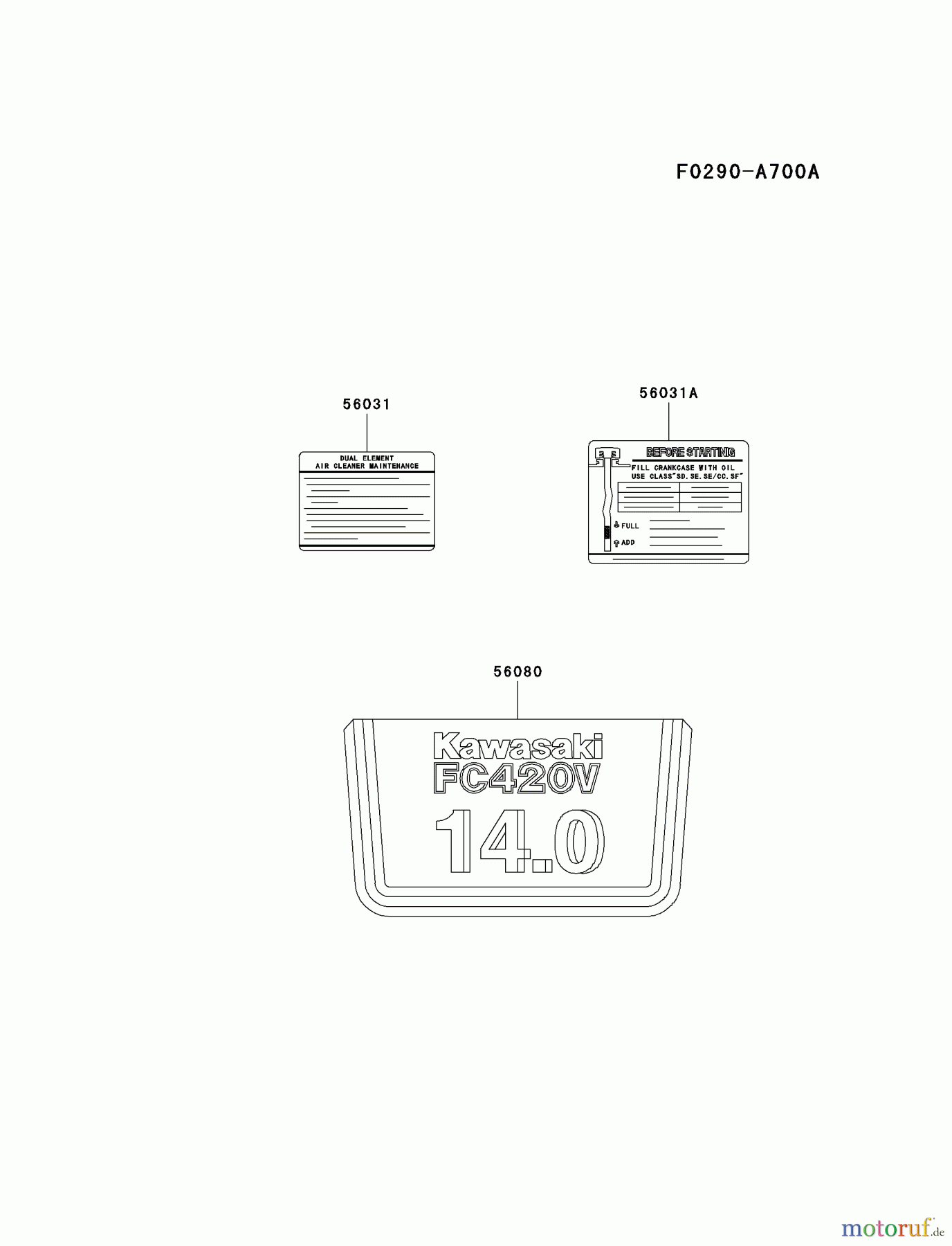  Kawasaki Motoren Motoren Vertikal FA210V - AS02 bis FH641V - DS24 FC420V-BS26 - Kawasaki FC420V 4-Stroke Engine LABEL