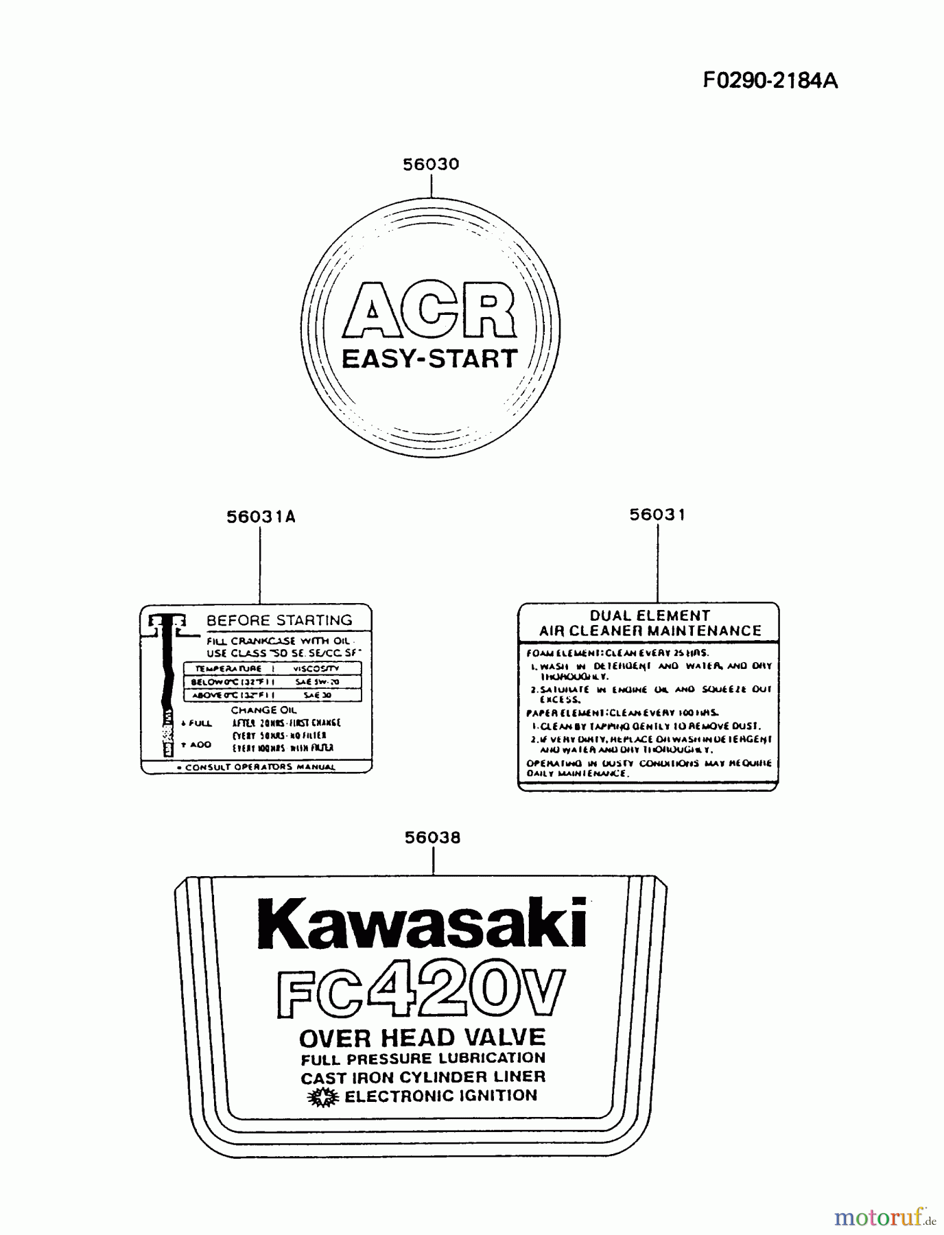  Kawasaki Motoren Motoren Vertikal FA210V - AS02 bis FH641V - DS24 FC420V-AS05 - Kawasaki FC420V 4-Stroke Engine LABEL