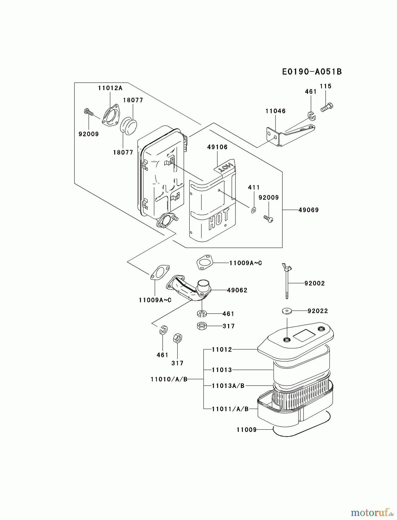  Kawasaki Motoren Motoren Vertikal FA210V - AS02 bis FH641V - DS24 FC420V-AS06 - Kawasaki FC420V 4-Stroke Engine AIR-FILTER/MUFFLER