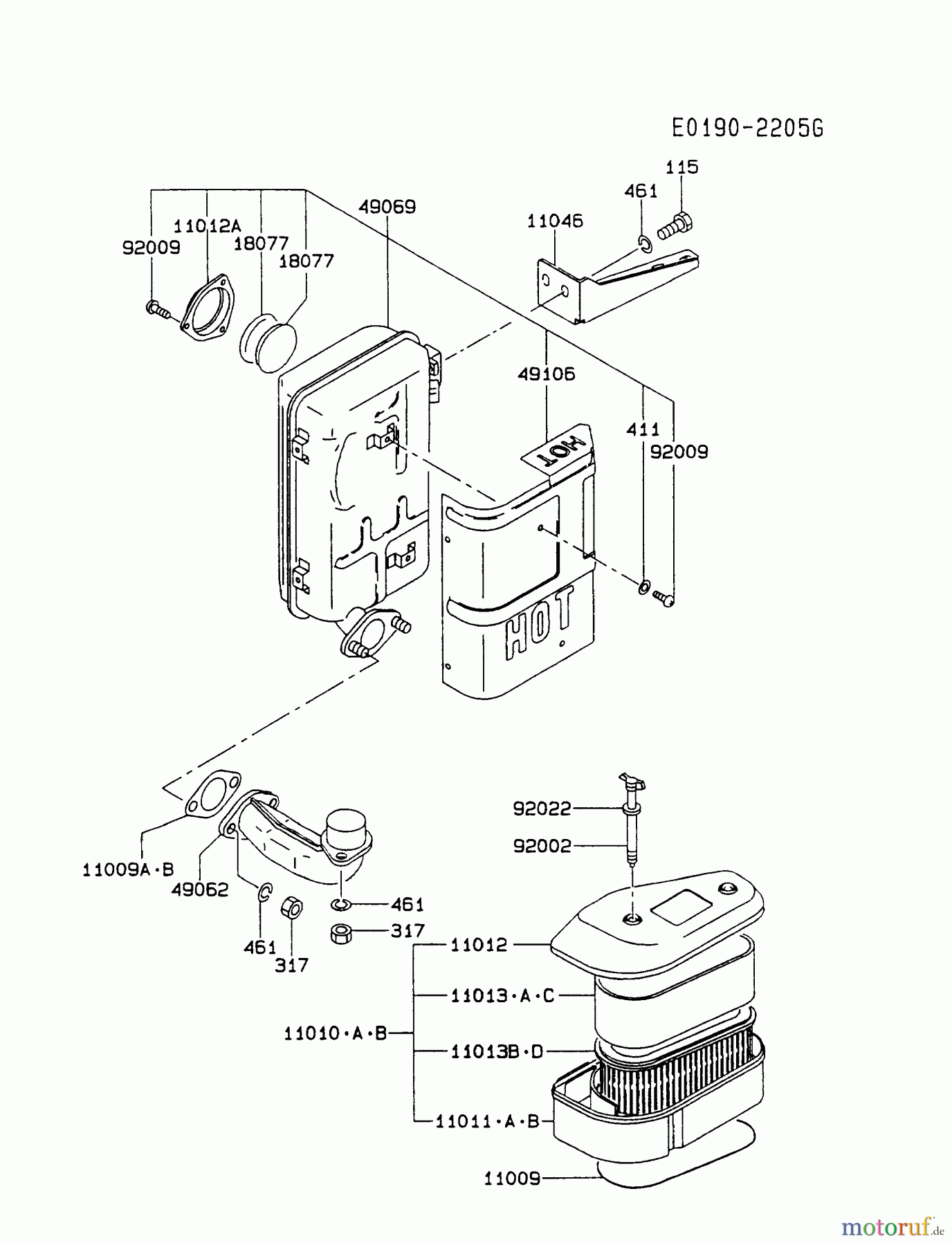  Kawasaki Motoren Motoren Vertikal FA210V - AS02 bis FH641V - DS24 FC420V-CS07 - Kawasaki FC420V 4-Stroke Engine AIR-FILTER/MUFFLER