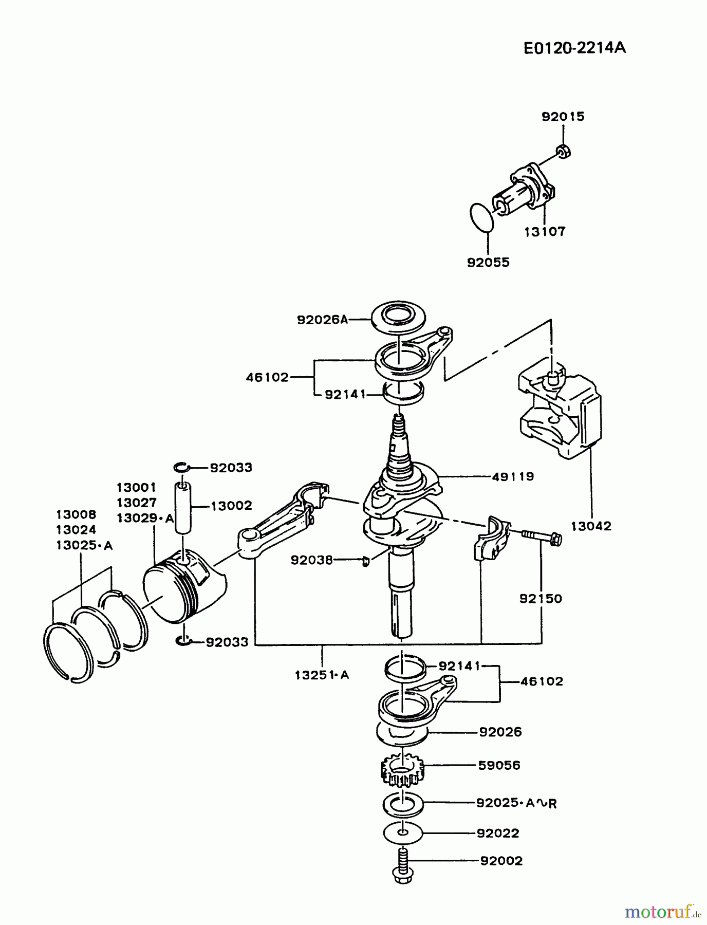  Kawasaki Motoren Motoren Vertikal FA210V - AS02 bis FH641V - DS24 FC420V-AS14 - Kawasaki FC420V 4-Stroke Engine PISTON/CRANKSHAFT