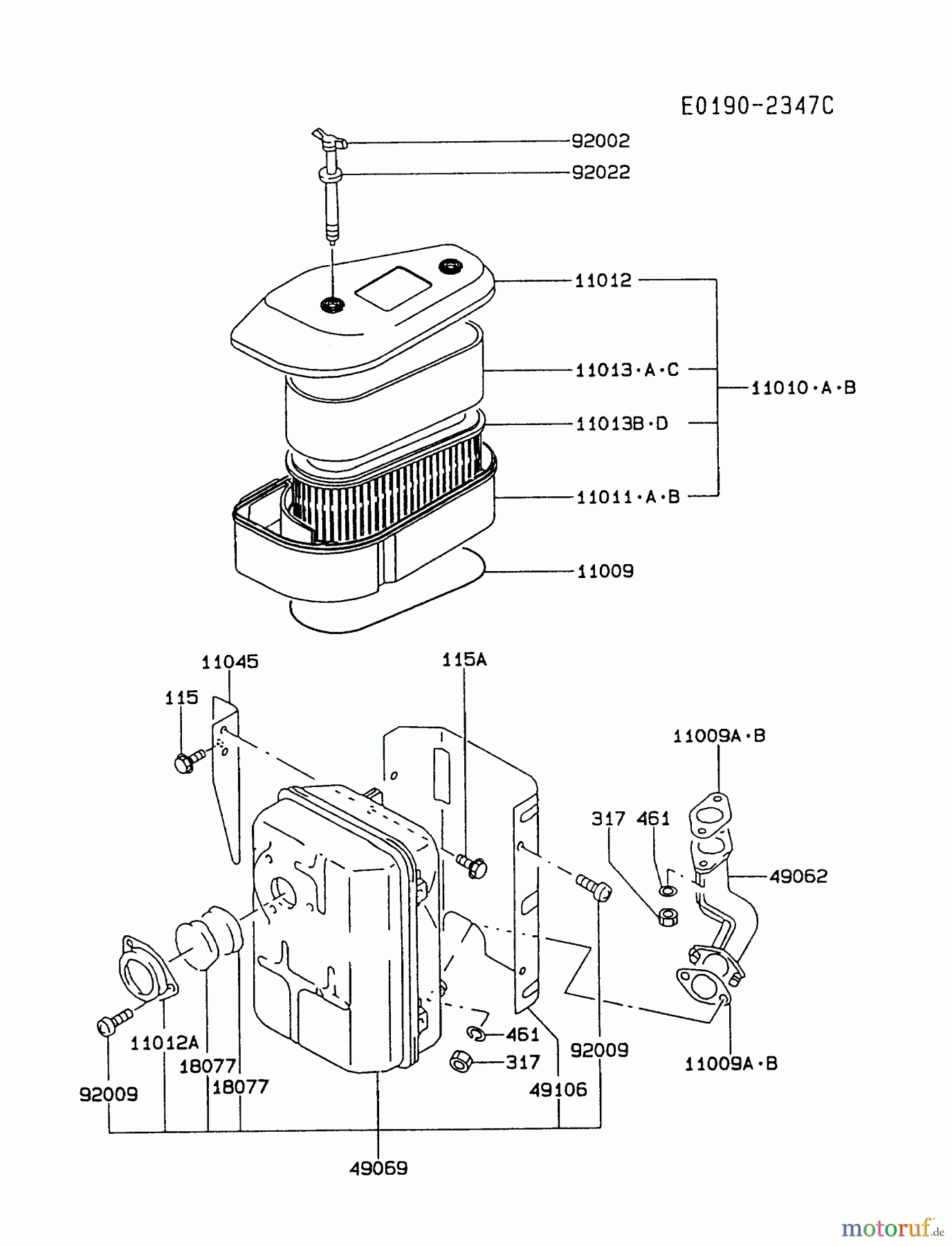  Kawasaki Motoren Motoren Vertikal FA210V - AS02 bis FH641V - DS24 FC420V-CS01 - Kawasaki FC420V 4-Stroke Engine AIR-FILTER/MUFFLER