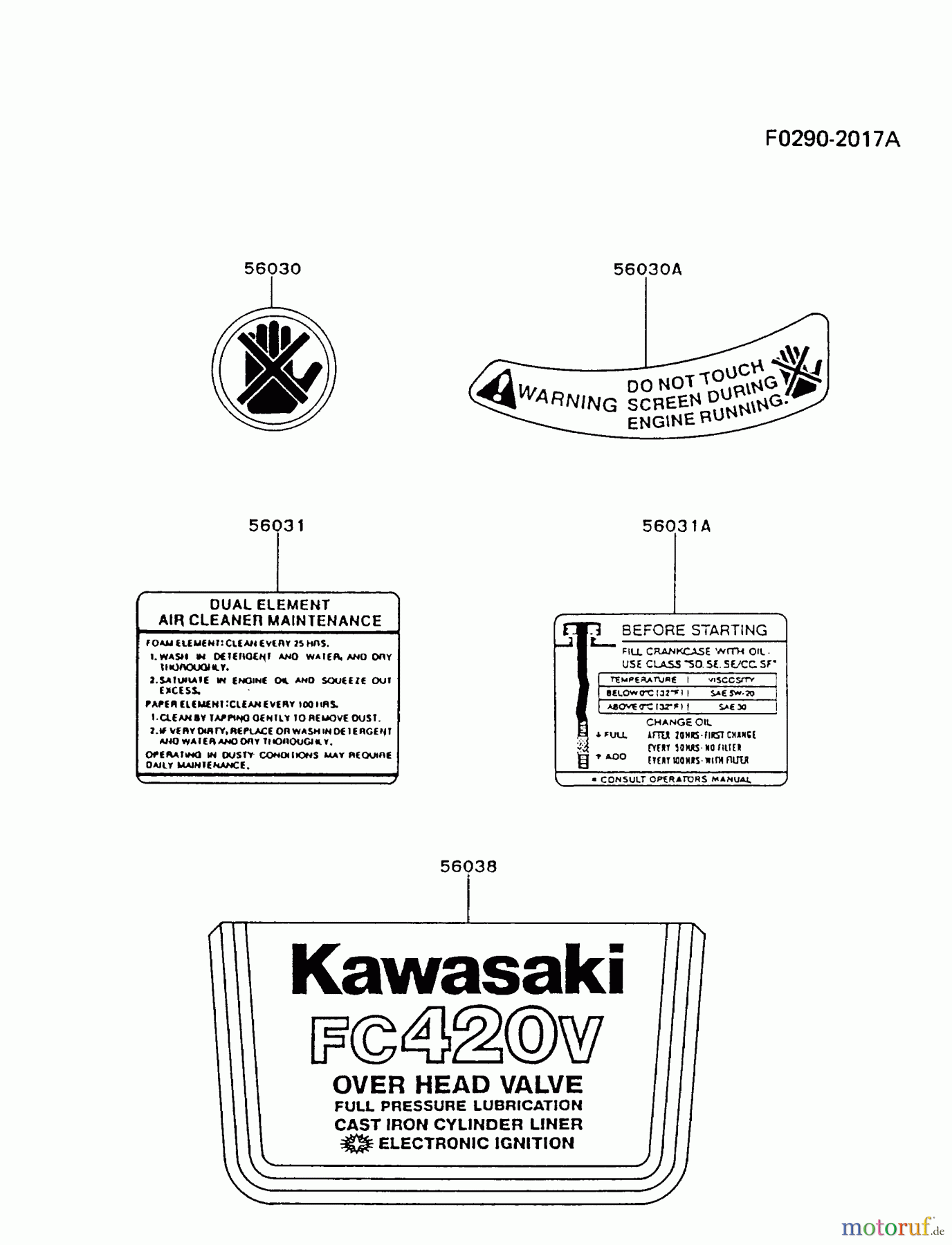  Kawasaki Motoren Motoren Vertikal FA210V - AS02 bis FH641V - DS24 FC420V-AS03 - Kawasaki FC420V 4-Stroke Engine LABEL