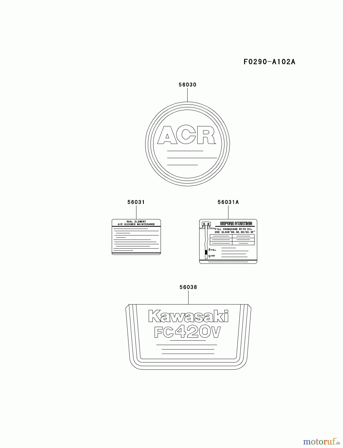 Kawasaki Motoren Motoren Vertikal FA210V - AS02 bis FH641V - DS24 FC420V-AS20 - Kawasaki FC420V 4-Stroke Engine LABEL