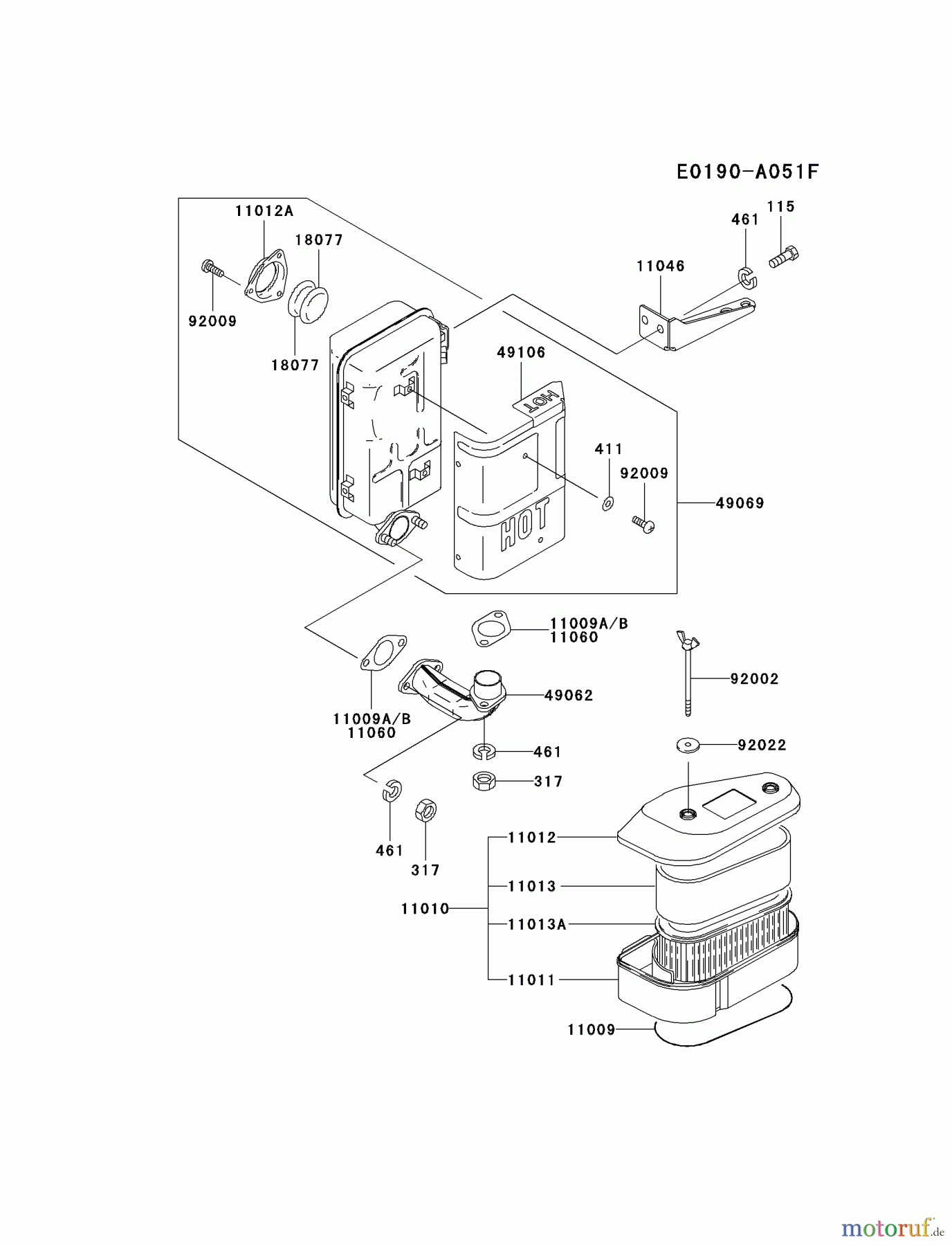  Kawasaki Motoren Motoren Vertikal FA210V - AS02 bis FH641V - DS24 FC401V-AS01 - Kawasaki FC401V 4-Stroke Engine AIR-FILTER/MUFFLER