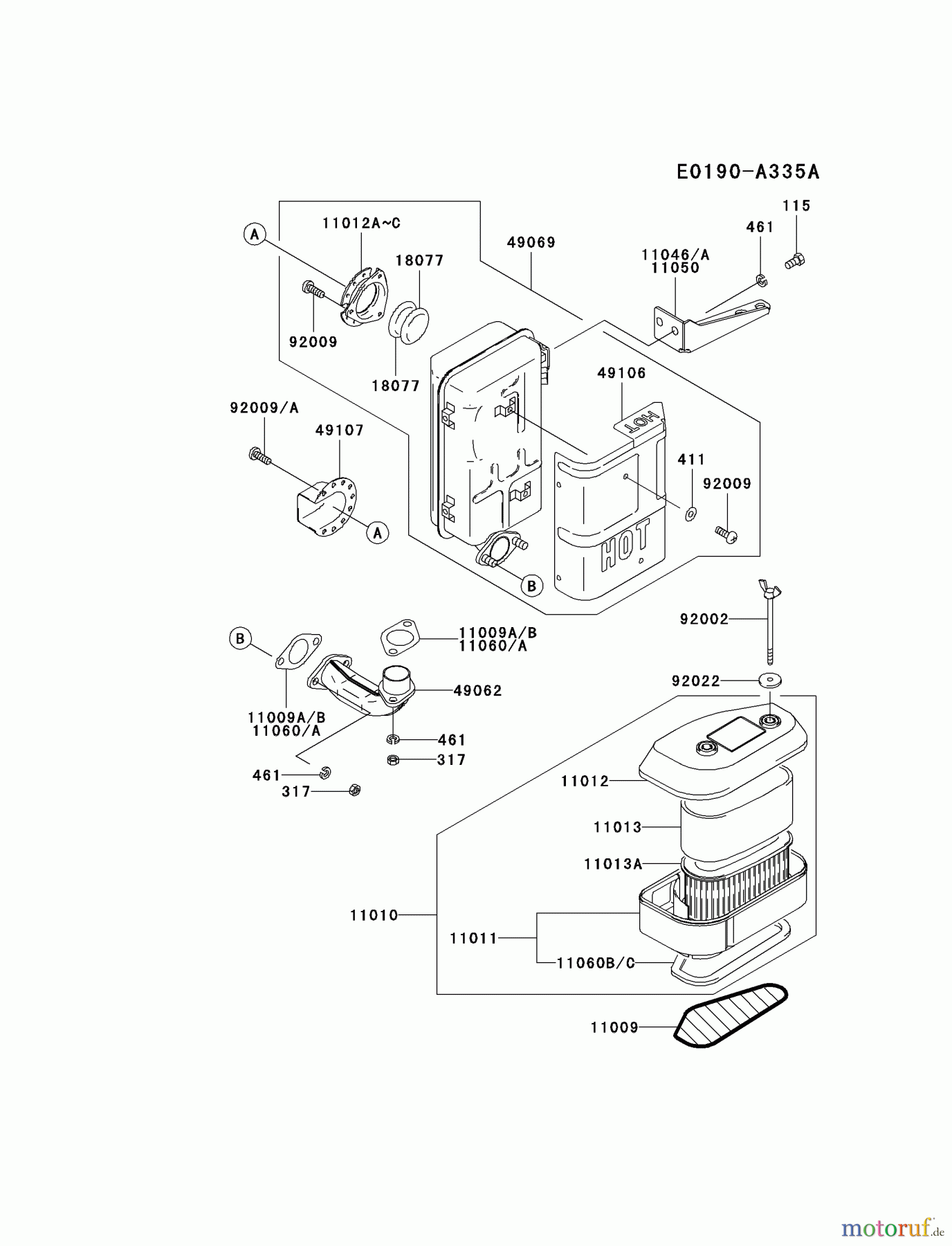  Kawasaki Motoren Motoren Vertikal FA210V - AS02 bis FH641V - DS24 FC420V-GS14 - Kawasaki FC420V 4-Stroke Engine AIR-FILTER/MUFFLER