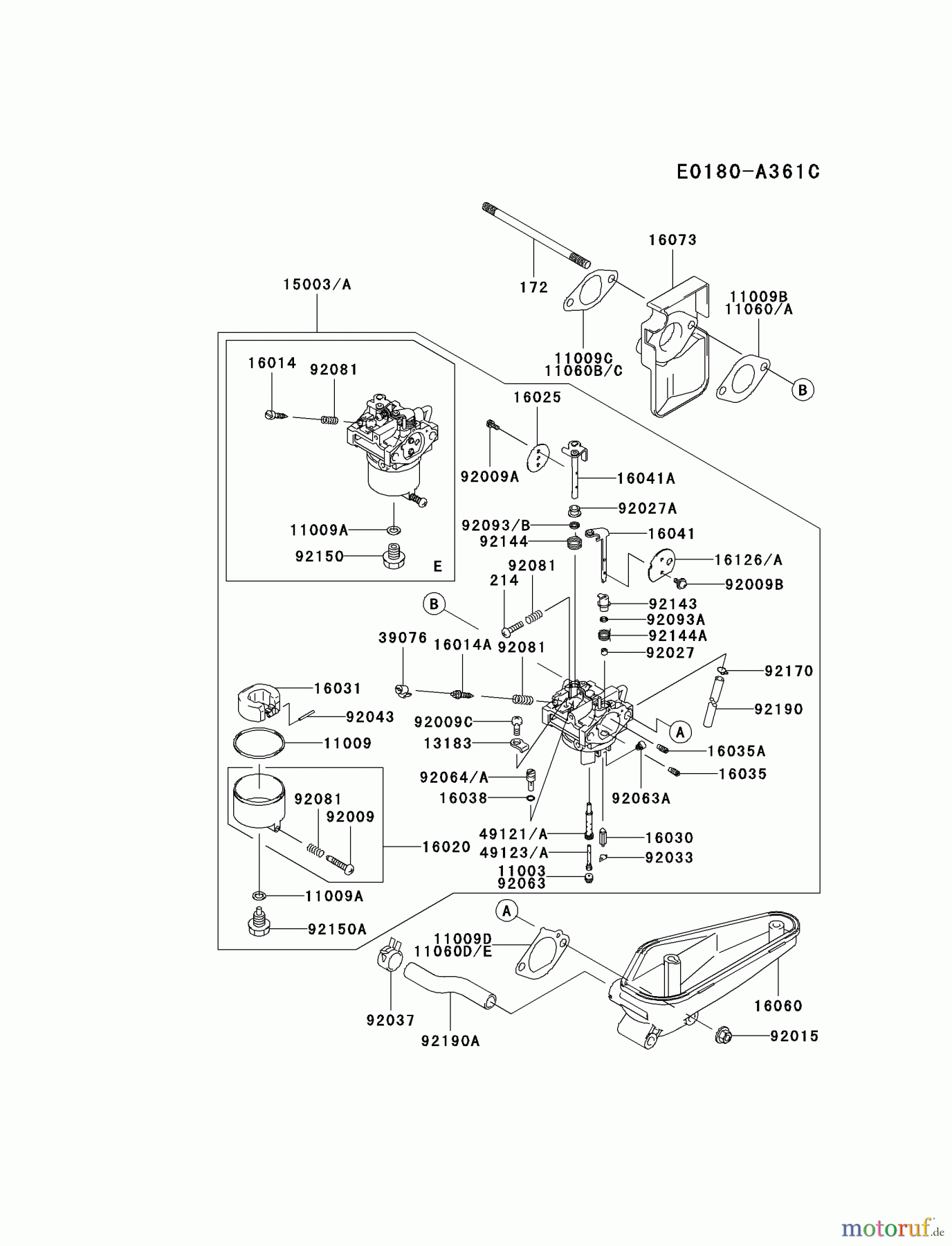  Kawasaki Motoren Motoren Vertikal FA210V - AS02 bis FH641V - DS24 FC420V-GS14 - Kawasaki FC420V 4-Stroke Engine CARBURETOR #1