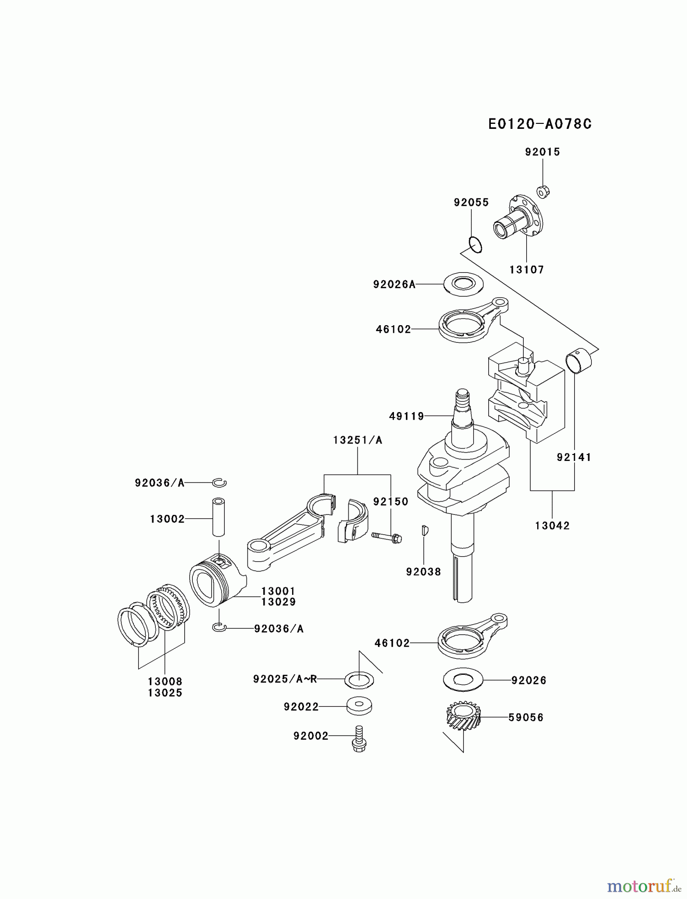  Kawasaki Motoren Motoren Vertikal FA210V - AS02 bis FH641V - DS24 FC420V-HS01 - Kawasaki FC420V 4-Stroke Engine PISTON/CRANKSHAFT