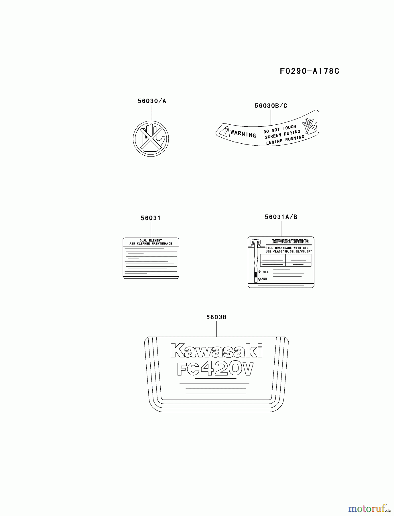  Kawasaki Motoren Motoren Vertikal FA210V - AS02 bis FH641V - DS24 FC420V-ES17 - Kawasaki FC420V 4-Stroke Engine LABEL