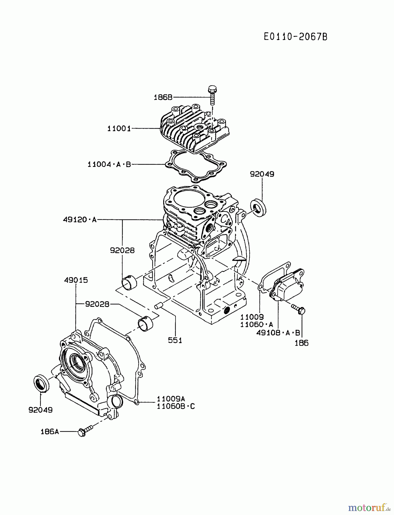  Kawasaki Motoren Motoren, Horizontal FA076D-ES04 - Kawasaki FA076D 4-Stroke Engine CYLINDER/CRANKCASE