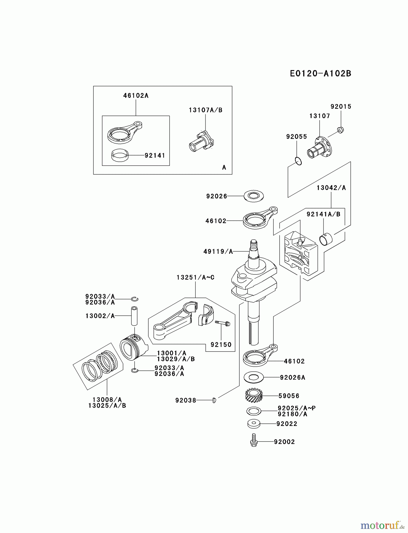  Kawasaki Motoren Motoren Vertikal FA210V - AS02 bis FH641V - DS24 FC540V-FS16 - Kawasaki FC540V 4-Stroke Engine PISTON/CRANKSHAFT #1