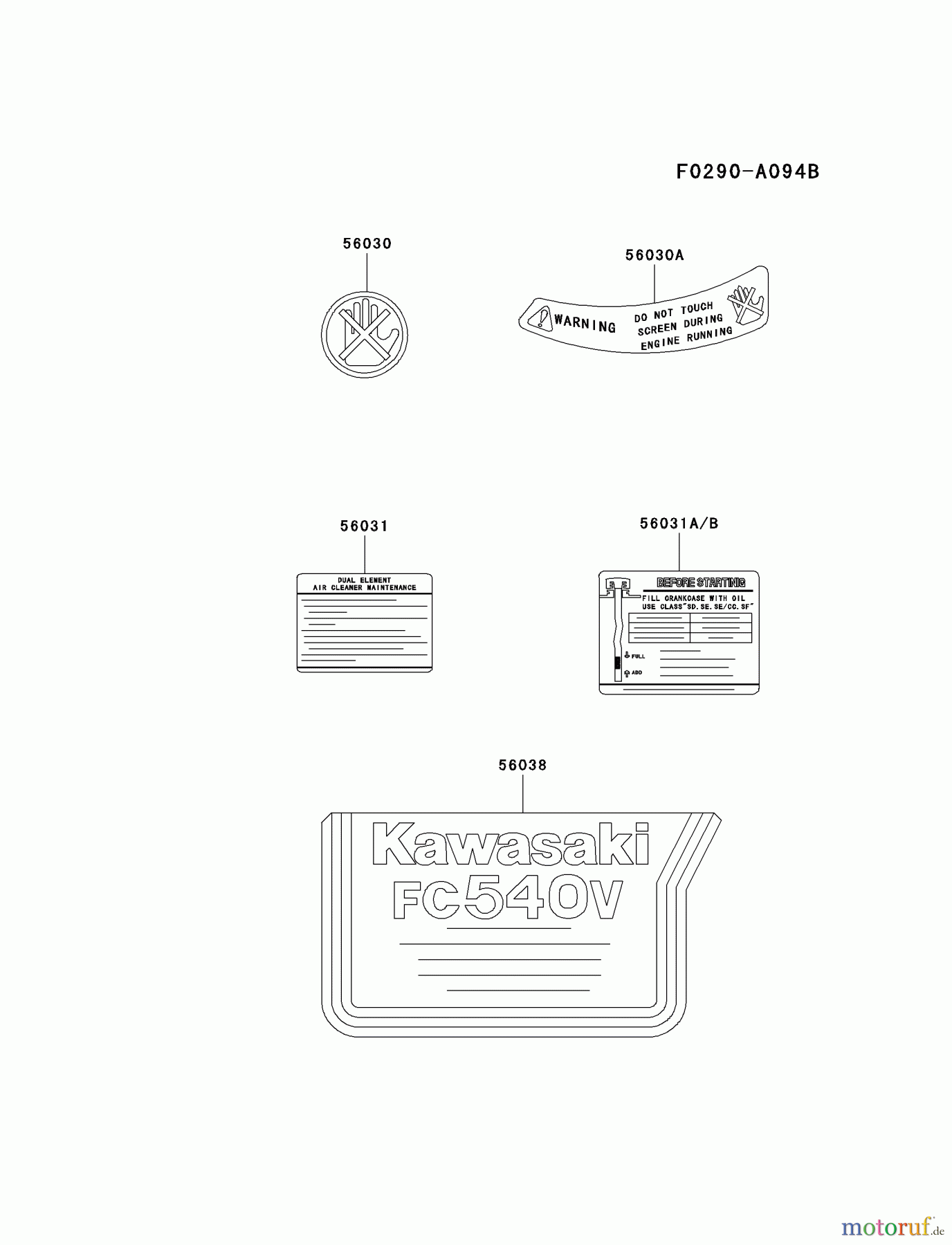  Kawasaki Motoren Motoren Vertikal FA210V - AS02 bis FH641V - DS24 FC540V-DS03 - Kawasaki FC540V 4-Stroke Engine LABEL