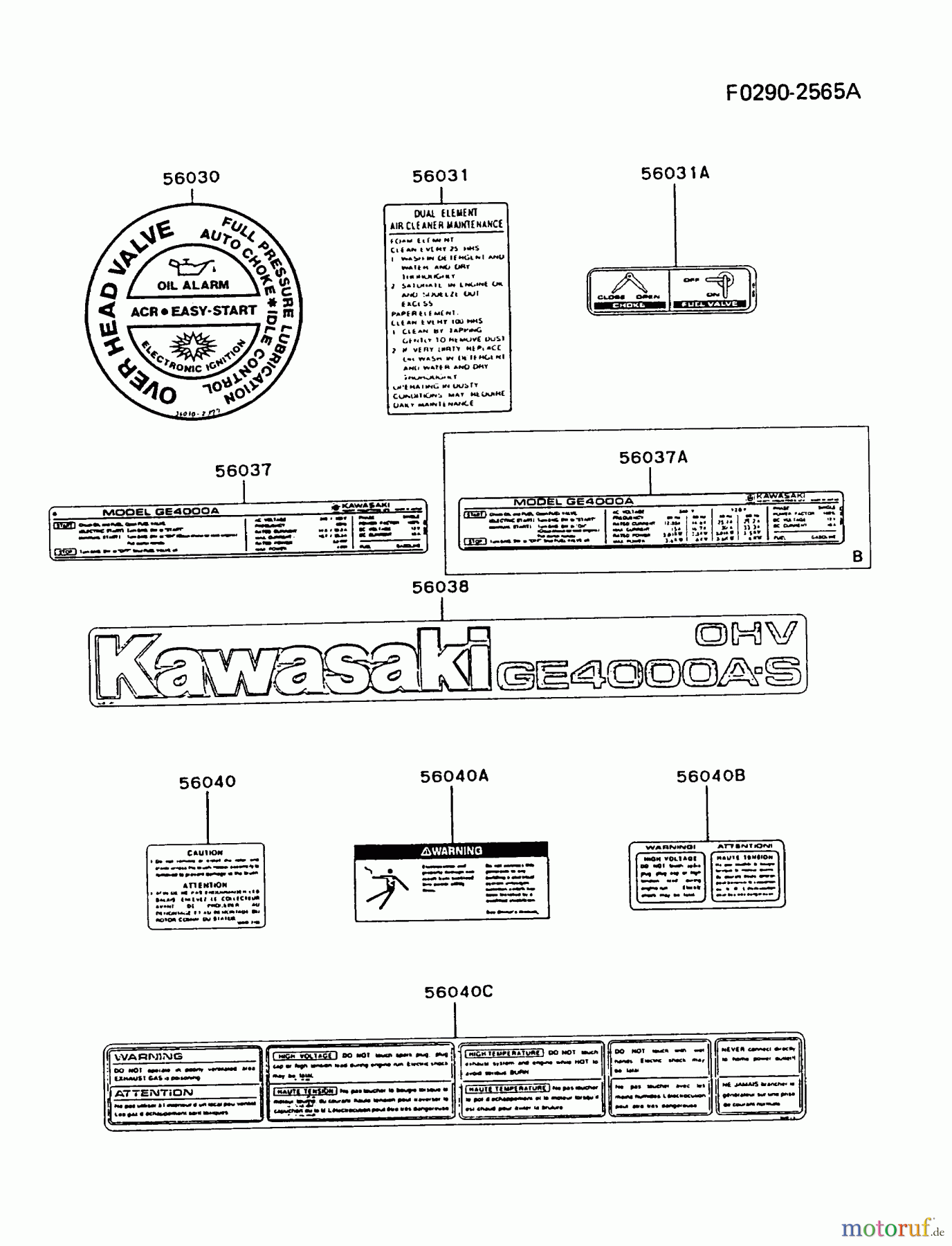  Kawasaki Geräte Stromerzeuger GER00A-AS00 (GE4000AS) - Kawasaki Generator LABEL