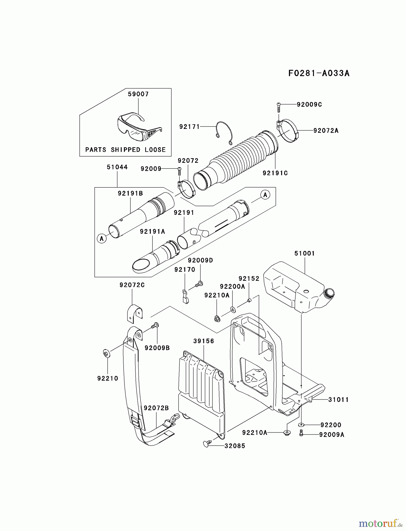  Kawasaki Geräte Bläser / Sauger / Häcksler / Zerkleinerer HG700A-AS00 (KRB700B) - Kawasaki Backpack Blower FRAME/COUPLING