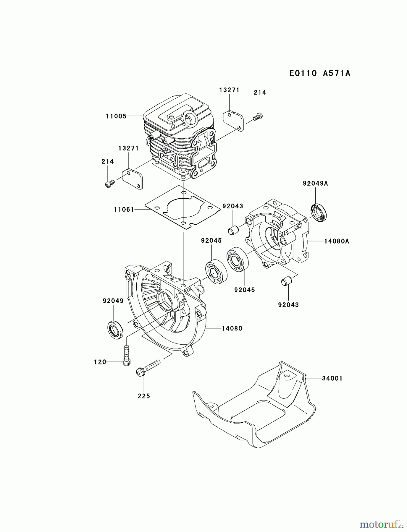  Kawasaki Geräte Trimmer, Faden / Bürste KTF27AC-A1 (KTF27AC) - Kawasaki Grass Trimmer CYLINDER/CRANKCASE