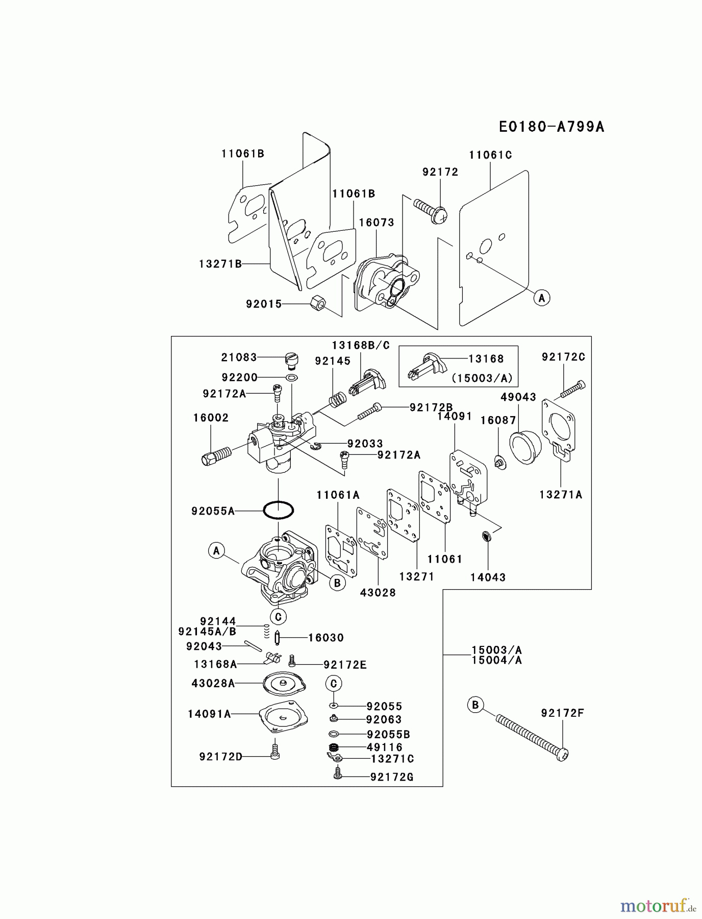  Kawasaki Geräte Bläser / Sauger / Häcksler / Zerkleinerer KRB300A-A1 (KRB300A) - Kawasaki Backpack Blower CARBURETOR #1