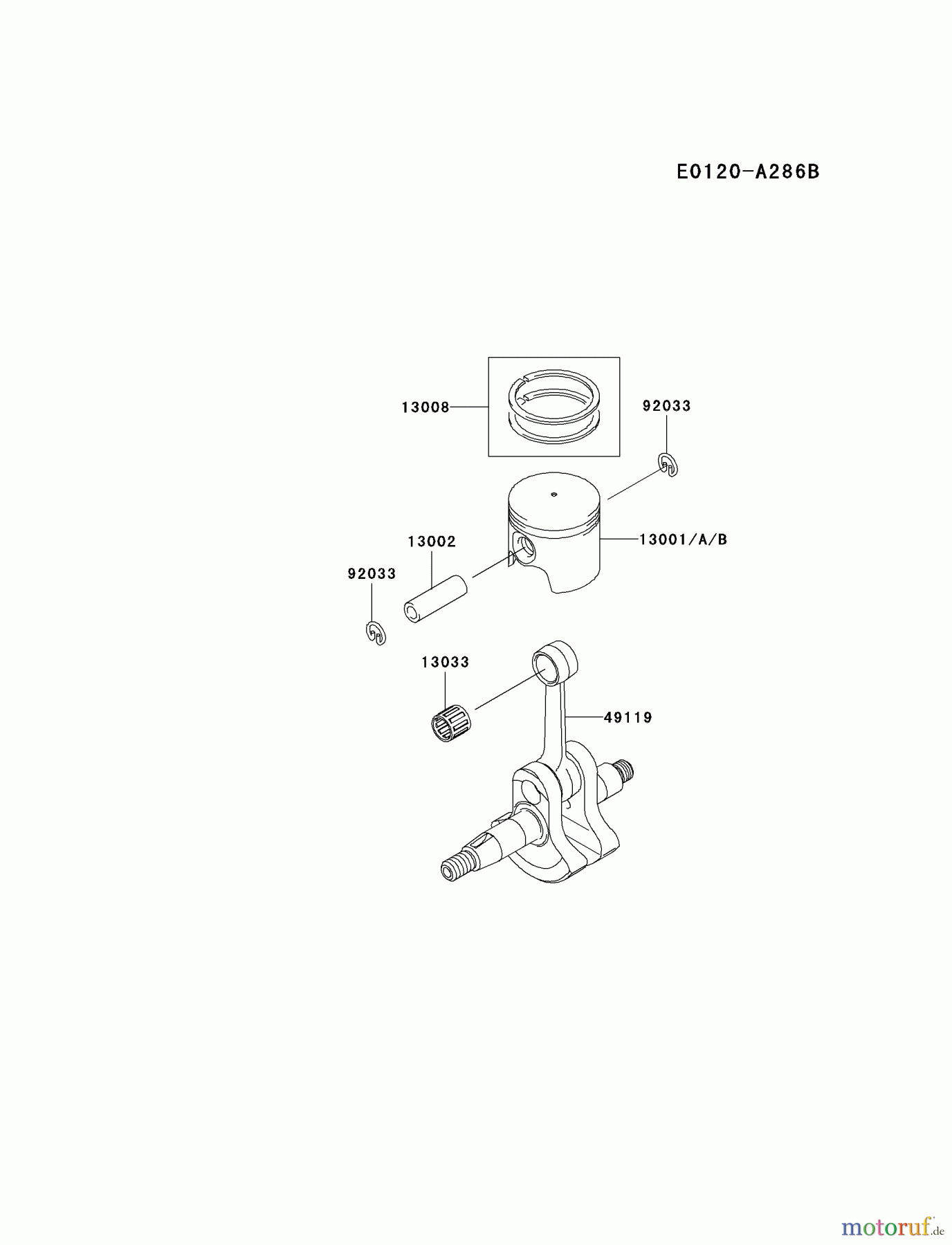  Kawasaki Geräte Bläser / Sauger / Häcksler / Zerkleinerer KRB300A-A1 (KRB300A) - Kawasaki Backpack Blower PISTON/CRANKSHAFT