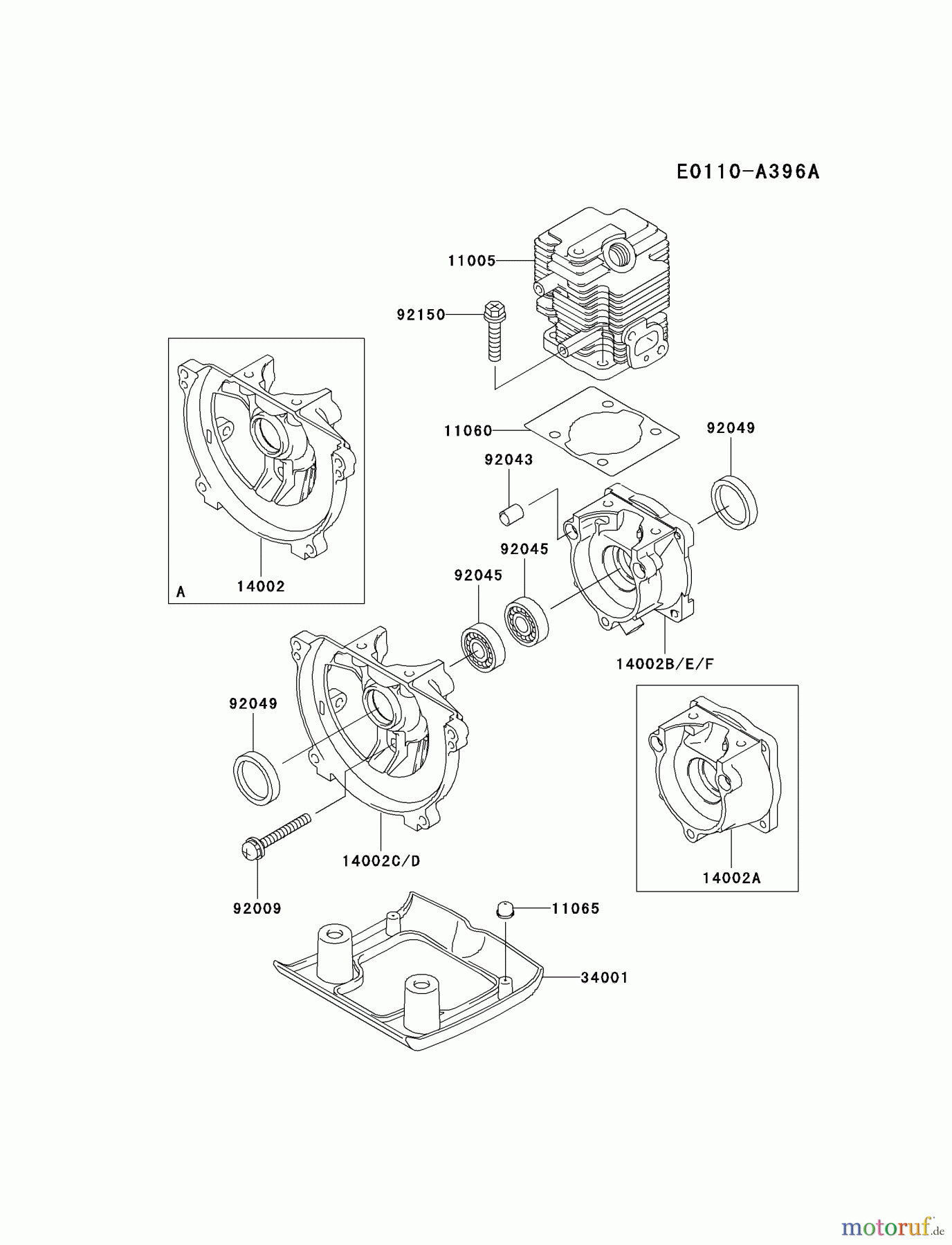  Kawasaki Geräte Trimmer, Faden / Bürste HA023F-BS01 (KBL23A) - Kawasaki Brush Cutter CYLINDER/CRANKCASE