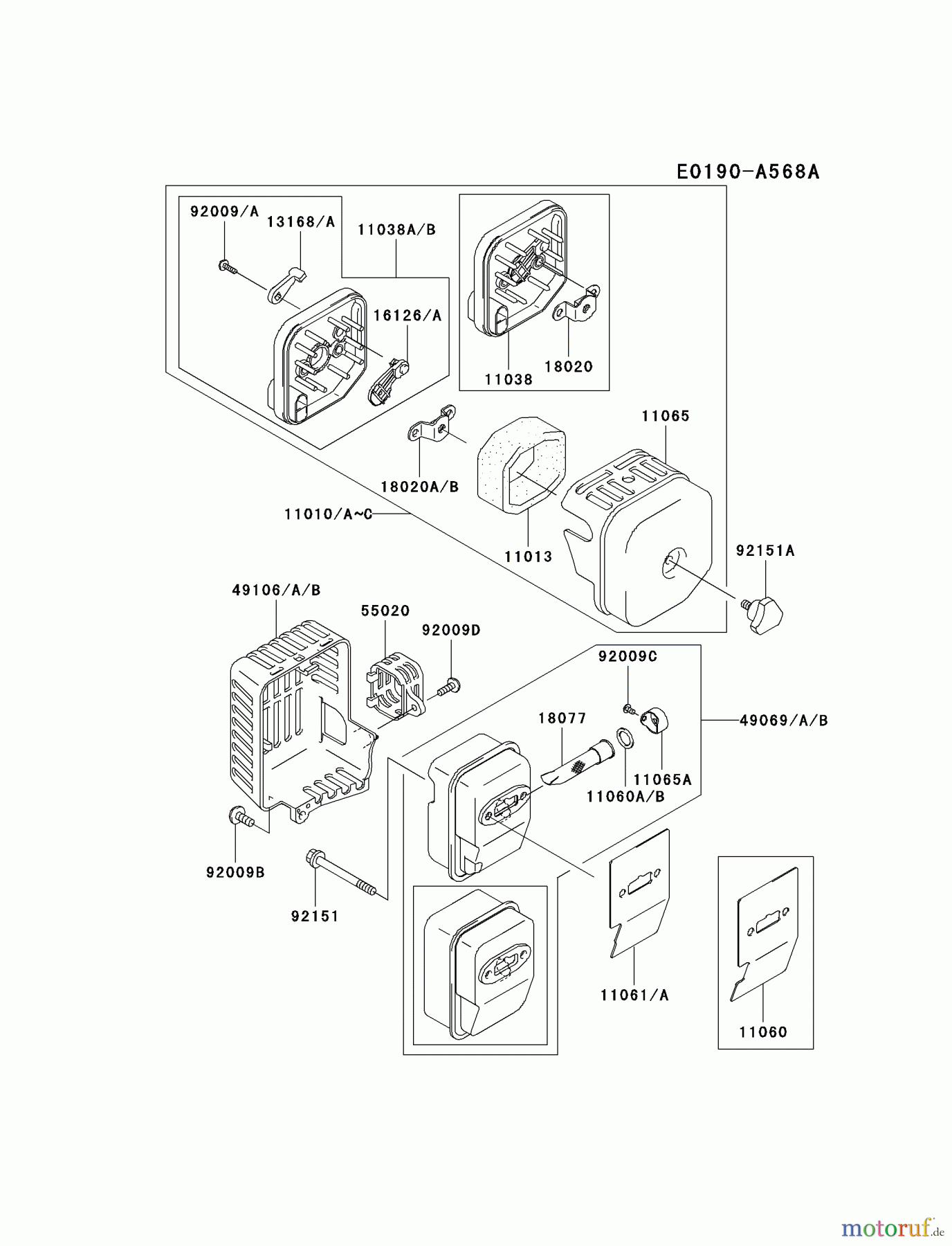  Kawasaki Geräte Trimmer, Faden / Bürste HA026F-BS01 (KBL26A) - Kawasaki Brush Cutter AIR-FILTER/MUFFLER