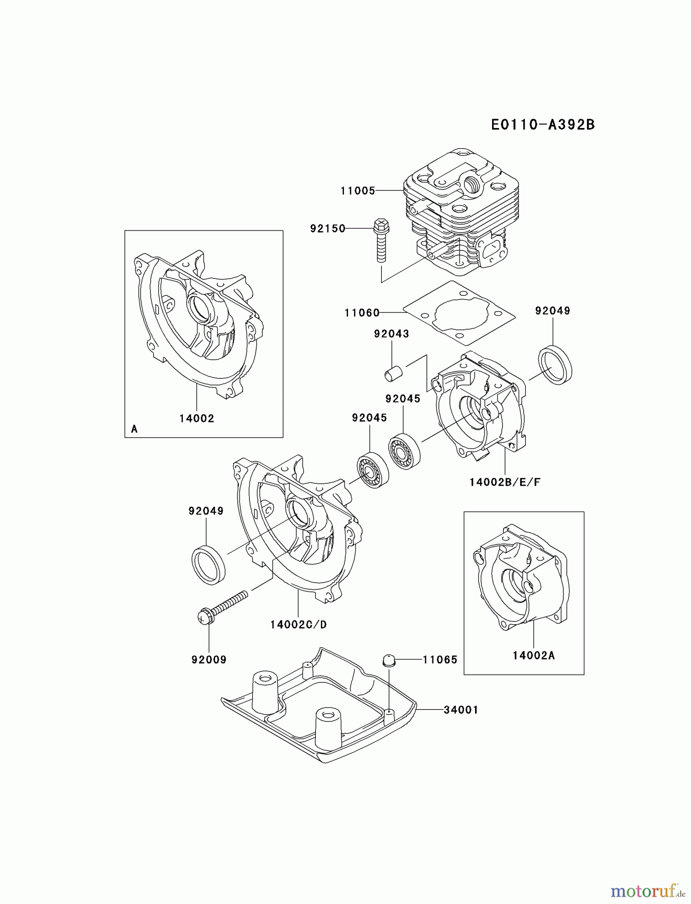  Kawasaki Geräte Trimmer, Faden / Bürste HA026F-BS01 (KBL26A) - Kawasaki Brush Cutter CYLINDER/CRANKCASE