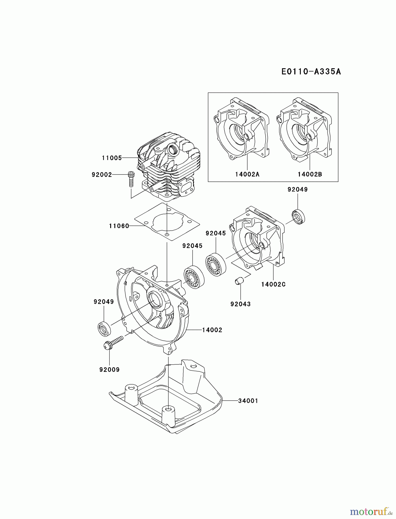  Kawasaki Geräte Trimmer, Faden / Bürste HA034F-AS01 (KBL34A) - Kawasaki Brush Cutter CYLINDER/CRANKCASE