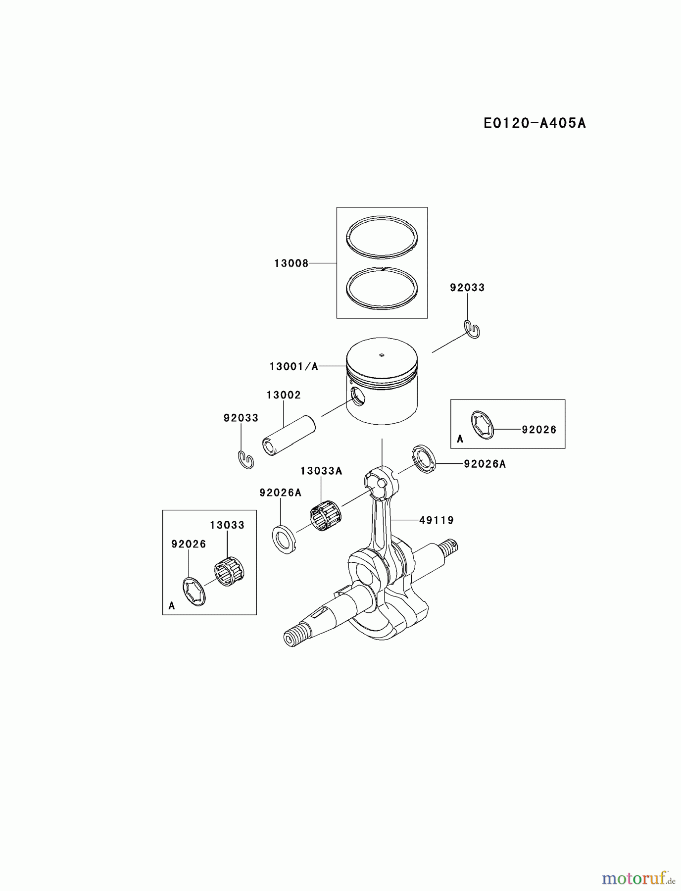  Kawasaki Geräte Bläser / Sauger / Häcksler / Zerkleinerer KRB650B-A3 (KRB650B) - Kawasaki Backpack Blower PISTON/CRANKSHAFT