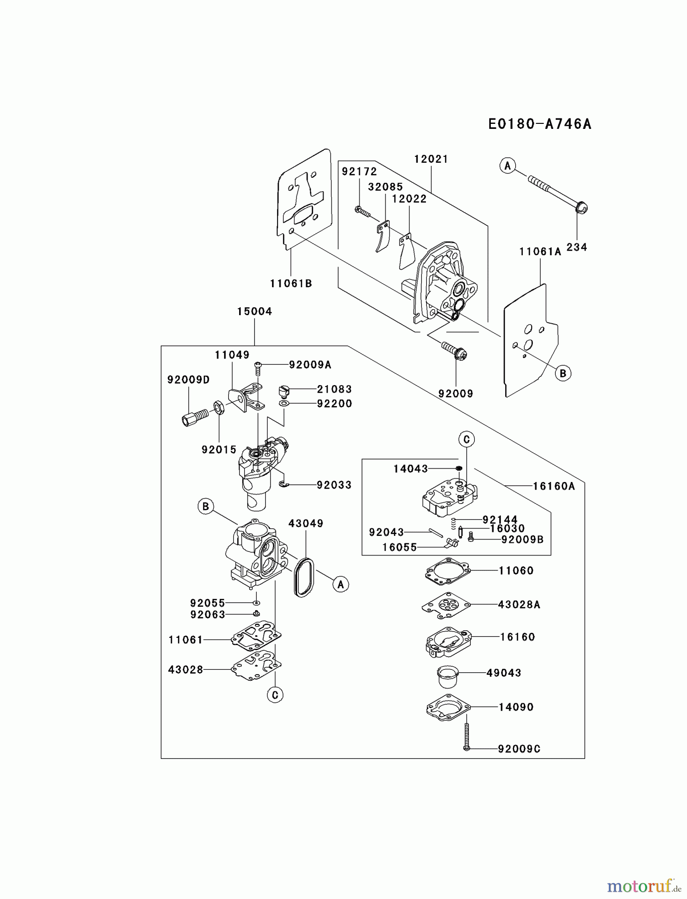  Kawasaki Geräte Trimmer, Faden / Bürste KBL35A-A1 (KBL35A) - Kawasaki Brush Cutter CARBURETOR