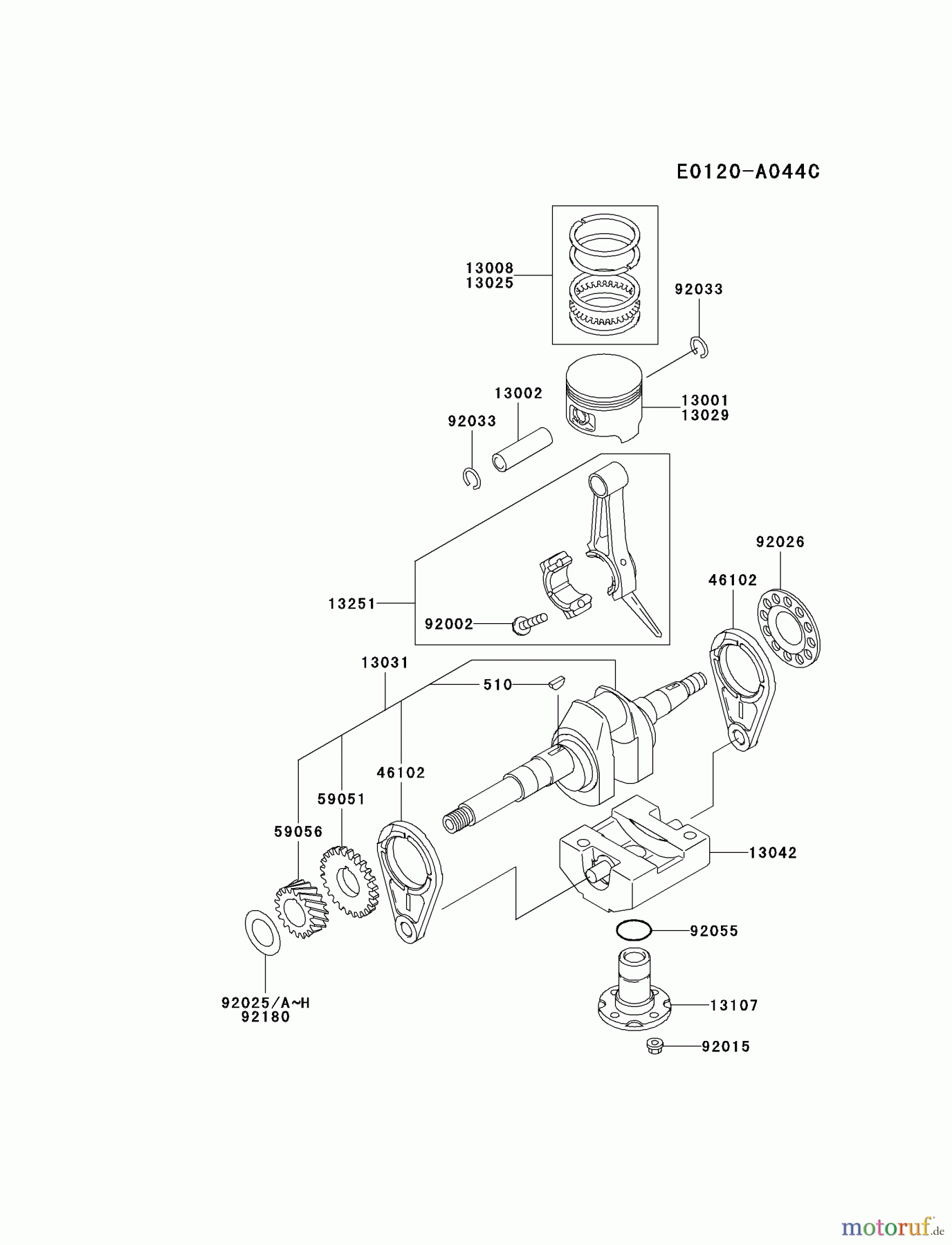  Kawasaki Geräte Wasserpumpen HF080A-BS00 - Kawasaki Trash Pump KWT30A PISTON/CRANKSHAFT