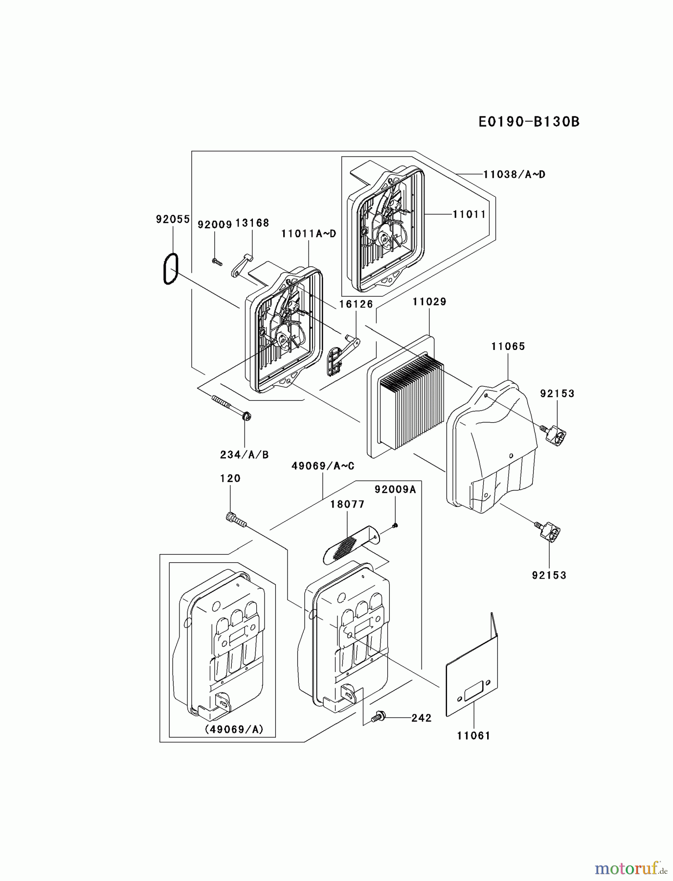  Kawasaki Geräte Bläser / Sauger / Häcksler / Zerkleinerer KRB750A-A2 (KRB750A) - Kawasaki Backpack Blower AIR-FILTER/MUFFLER