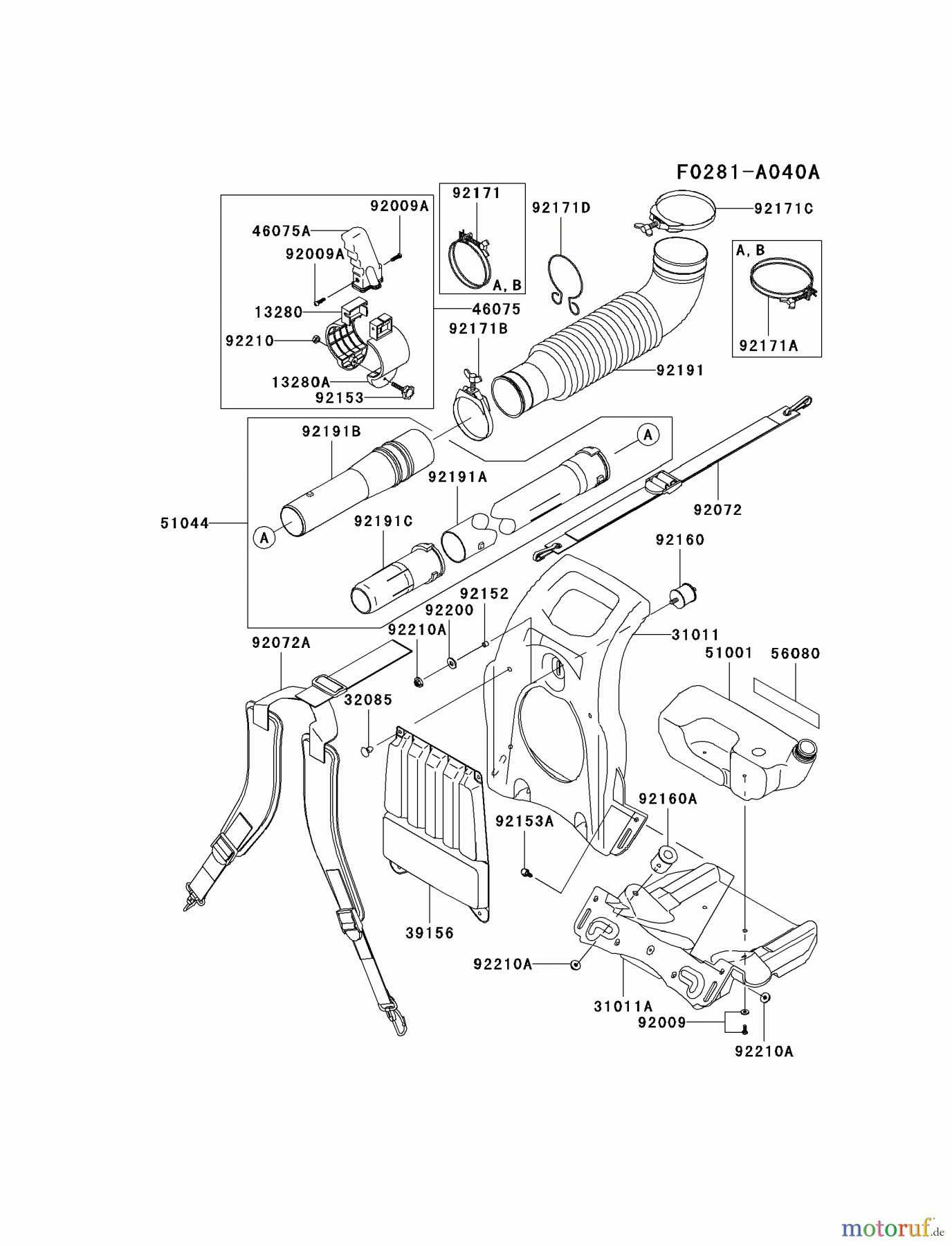  Kawasaki Geräte Bläser / Sauger / Häcksler / Zerkleinerer KRB750A-A2 (KRB750A) - Kawasaki Backpack Blower FRAME/COUPLING