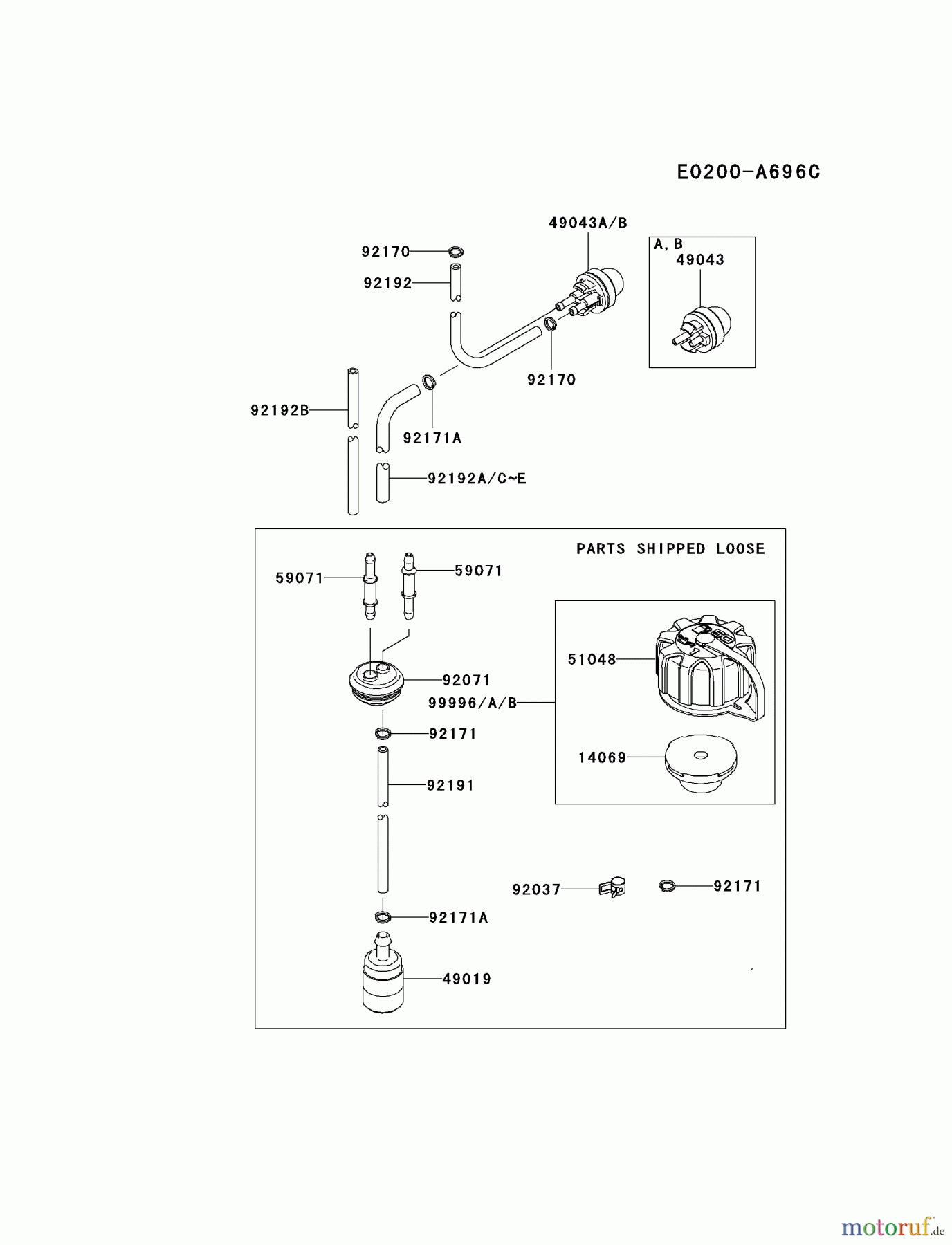  Kawasaki Geräte Bläser / Sauger / Häcksler / Zerkleinerer KRB750A-A2 (KRB750A) - Kawasaki Backpack Blower FUEL-TANK/FUEL-VALVE