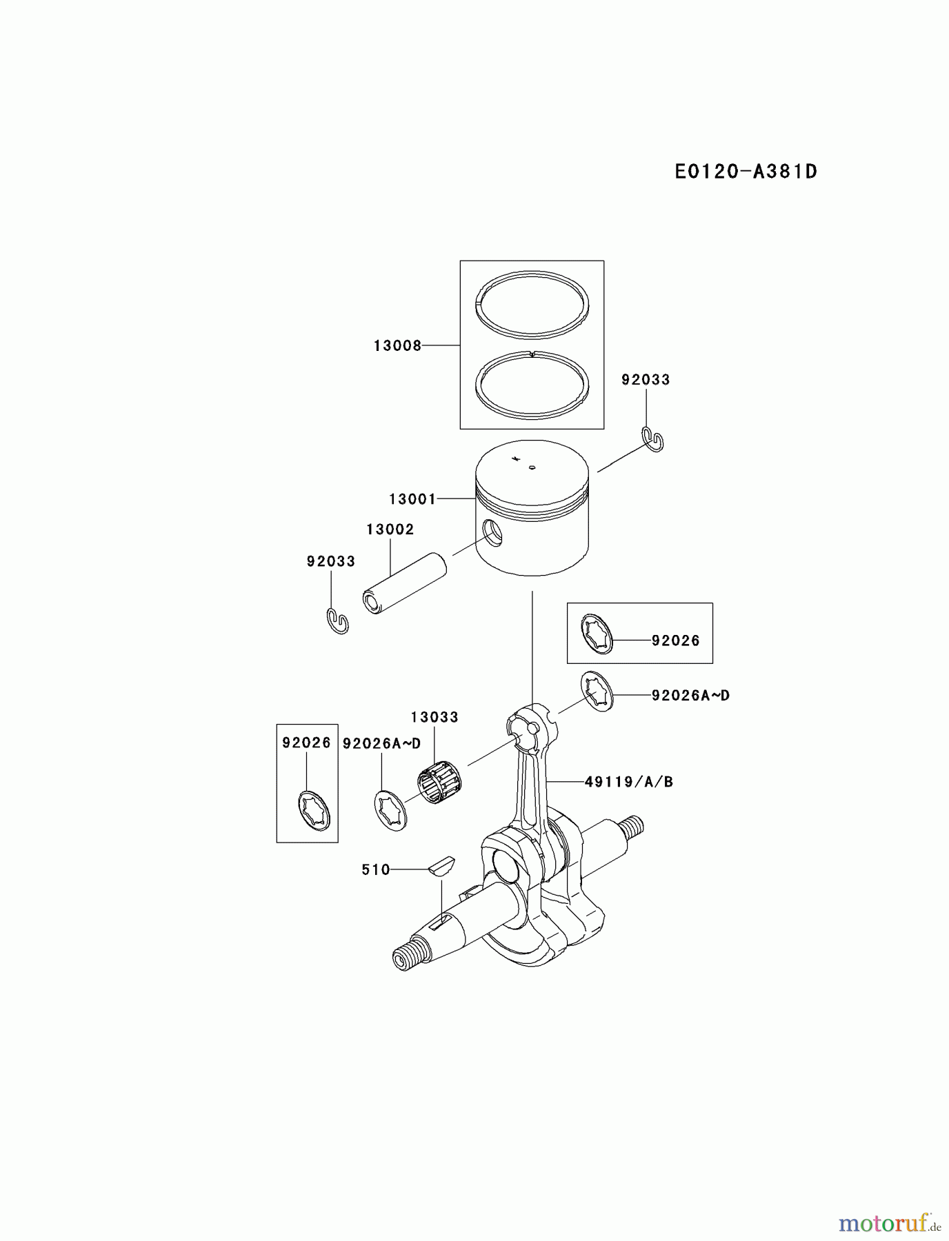  Kawasaki Geräte Bläser / Sauger / Häcksler / Zerkleinerer KRB750A-A2 (KRB750A) - Kawasaki Backpack Blower PISTON/CRANKSHAFT