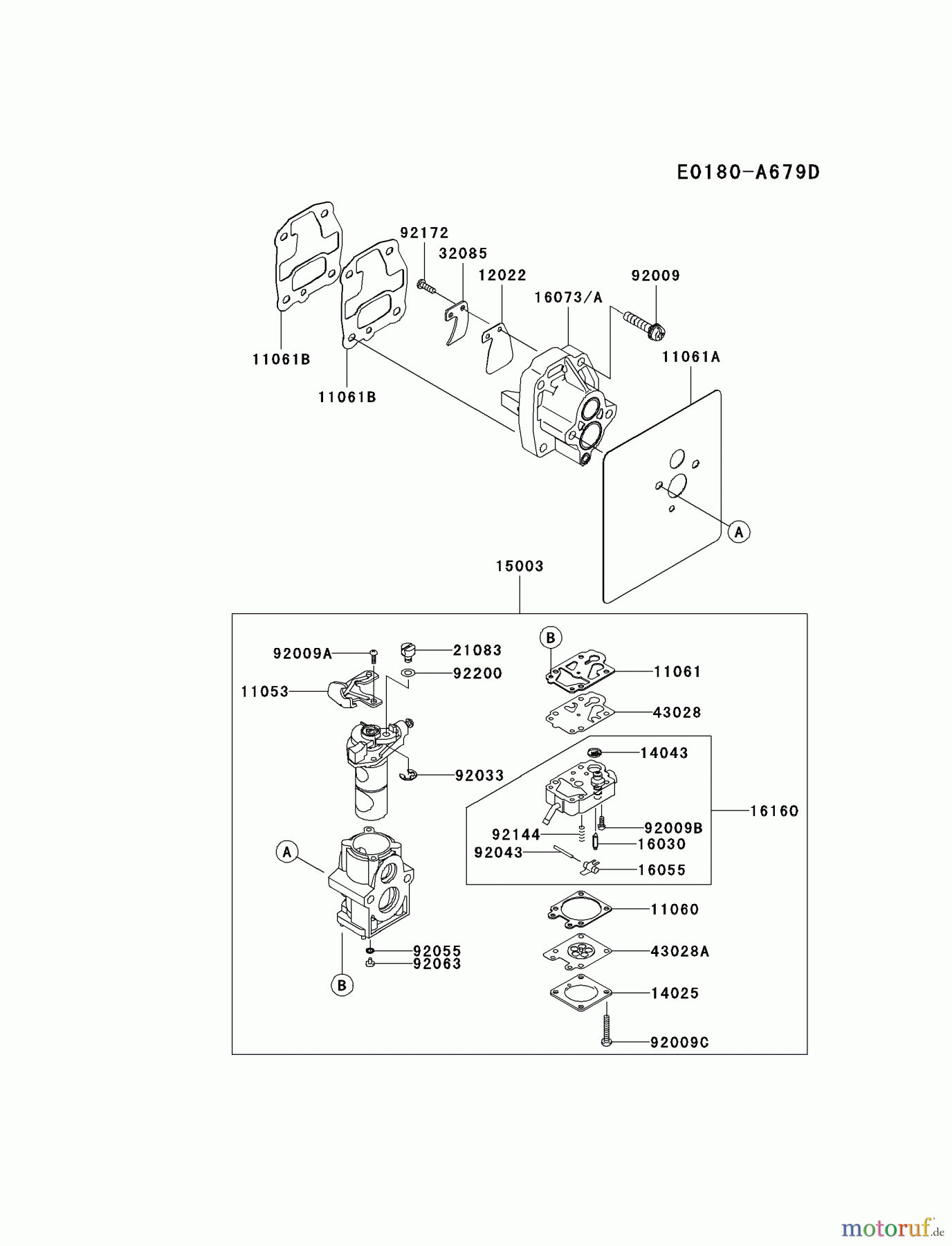  Kawasaki Geräte Bläser / Sauger / Häcksler / Zerkleinerer KRB750B-A3 (KRB750B) - Kawasaki Backpack Blower CARBURETOR