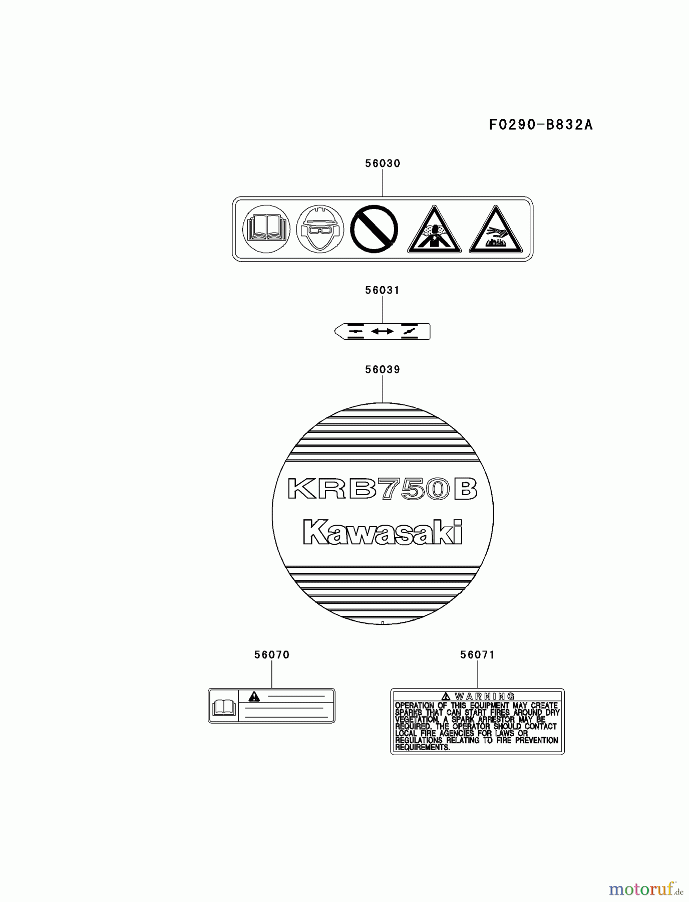  Kawasaki Geräte Bläser / Sauger / Häcksler / Zerkleinerer KRB750B-A7 (KRB750B) - Kawasaki Backpack Blower LABEL