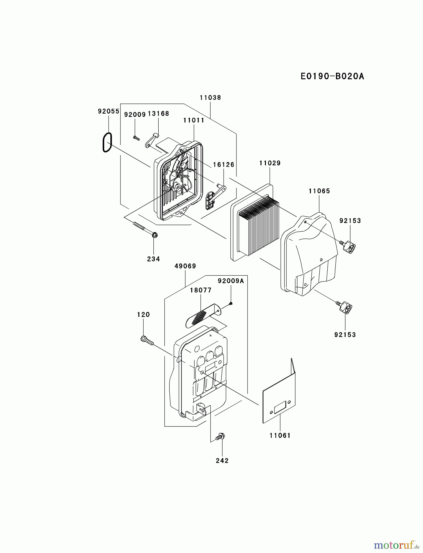  Kawasaki Geräte Bläser / Sauger / Häcksler / Zerkleinerer KRB750AC-A2 (KRB750AC) - Kawasaki Backpack Blower AIR-FILTER/MUFFLER