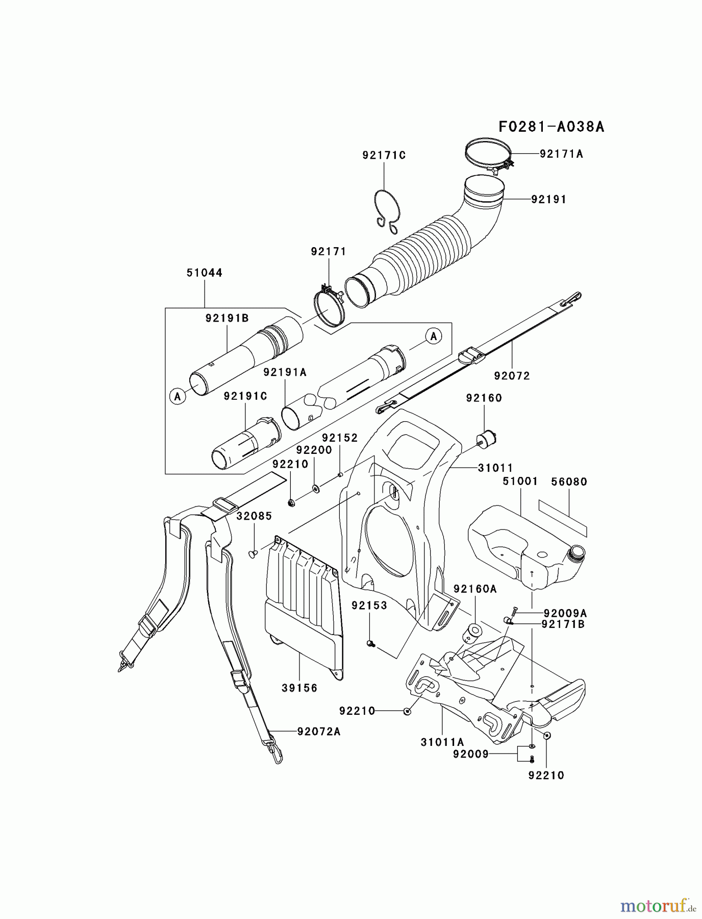  Kawasaki Geräte Bläser / Sauger / Häcksler / Zerkleinerer KRB750BC-A1 (KRB750BC) - Kawasaki Backpack Blower FRAME/COUPLING