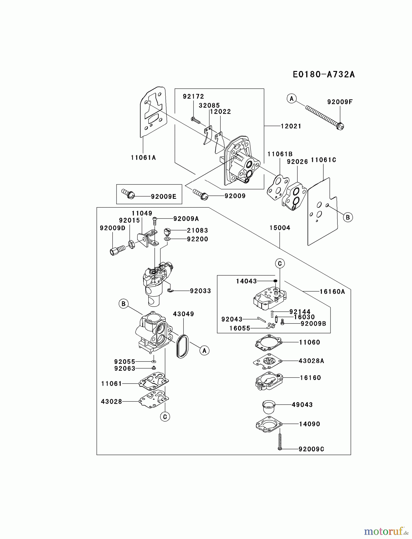  Kawasaki Geräte Bläser / Sauger / Häcksler / Zerkleinerer KRH300A-A1 (KRH300A) - Kawasaki Handheld Blower CARBURETOR