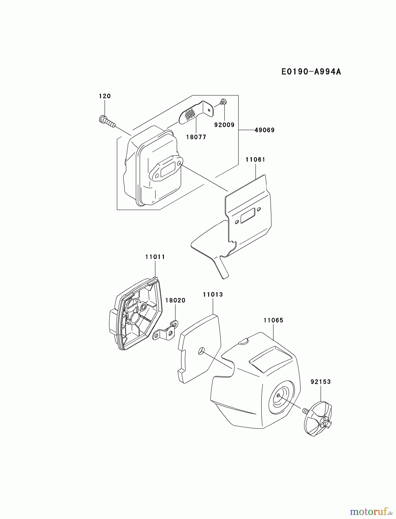  Kawasaki Geräte Trimmer, Faden / Bürste KGT27B-A1 (KGT27B) - Kawasaki Grass Trimmer AIR-FILTER/MUFFLER