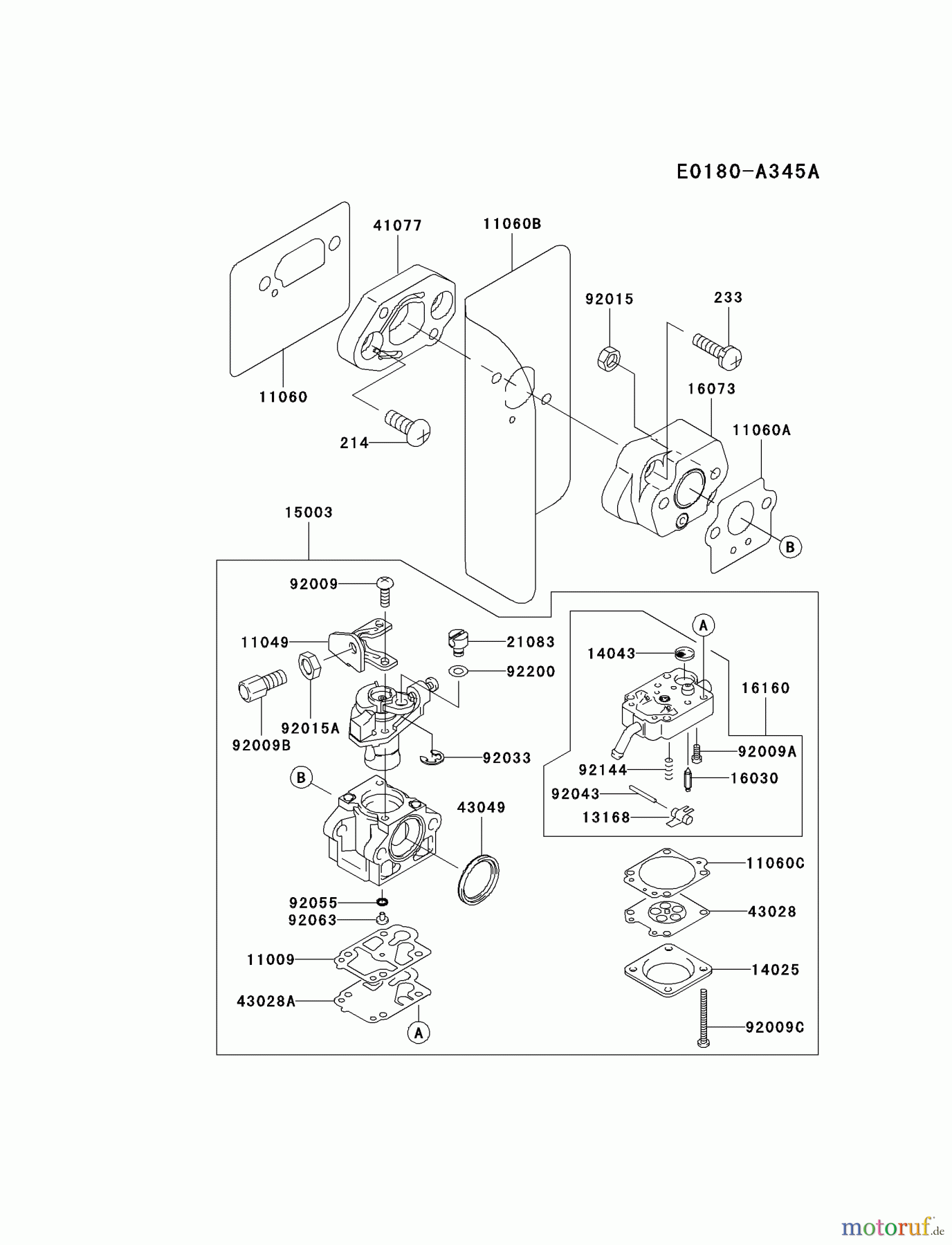  Kawasaki Geräte Bläser / Sauger / Häcksler / Zerkleinerer HG400A-AS00 (KRB400A) - Kawasaki Backpack Blower CARBURETOR