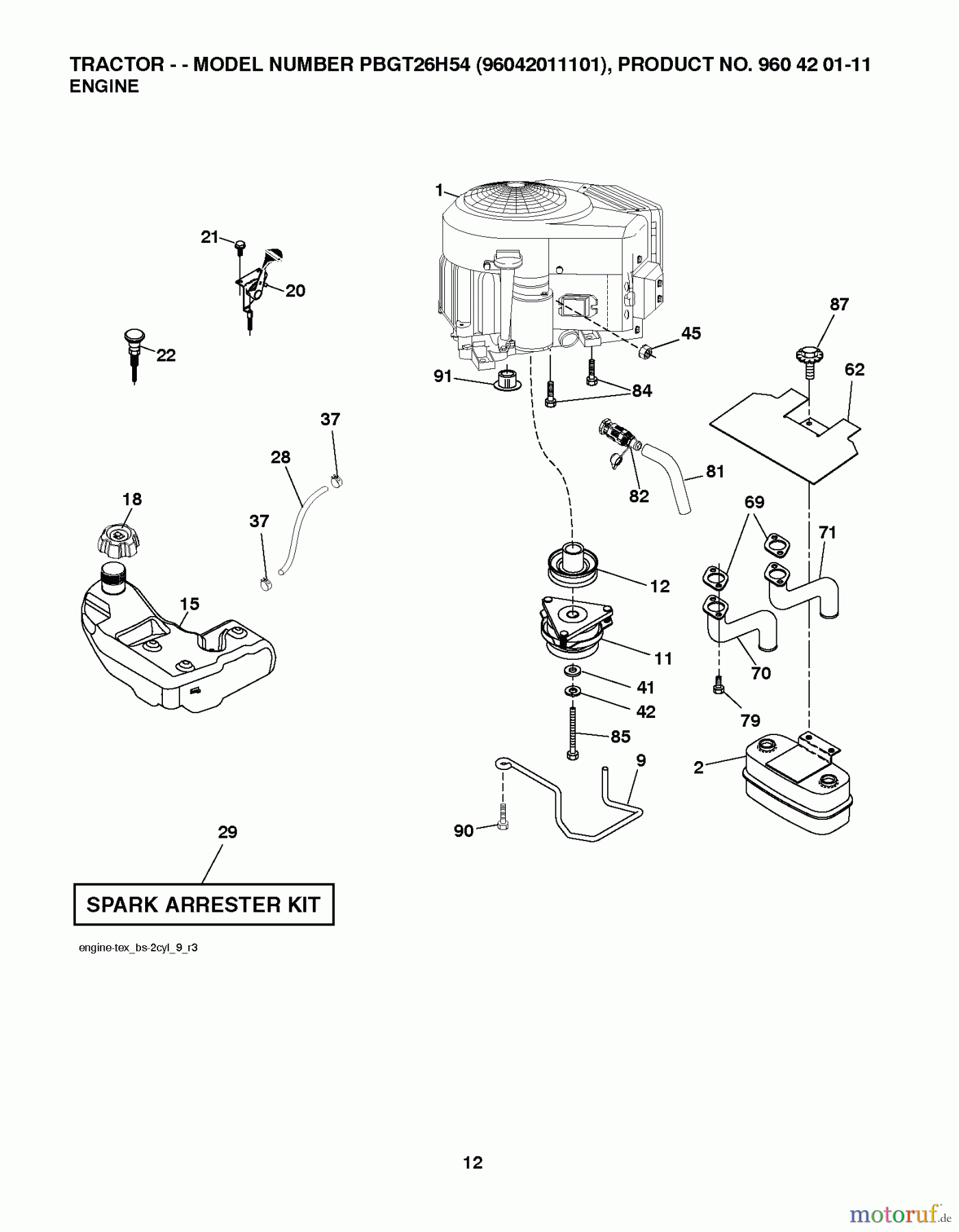  Poulan / Weed Eater Rasen und Gartentraktoren PBGT26H54 (96042011101) - Poulan Pro Lawn Tractor (2010-04) ENGINE