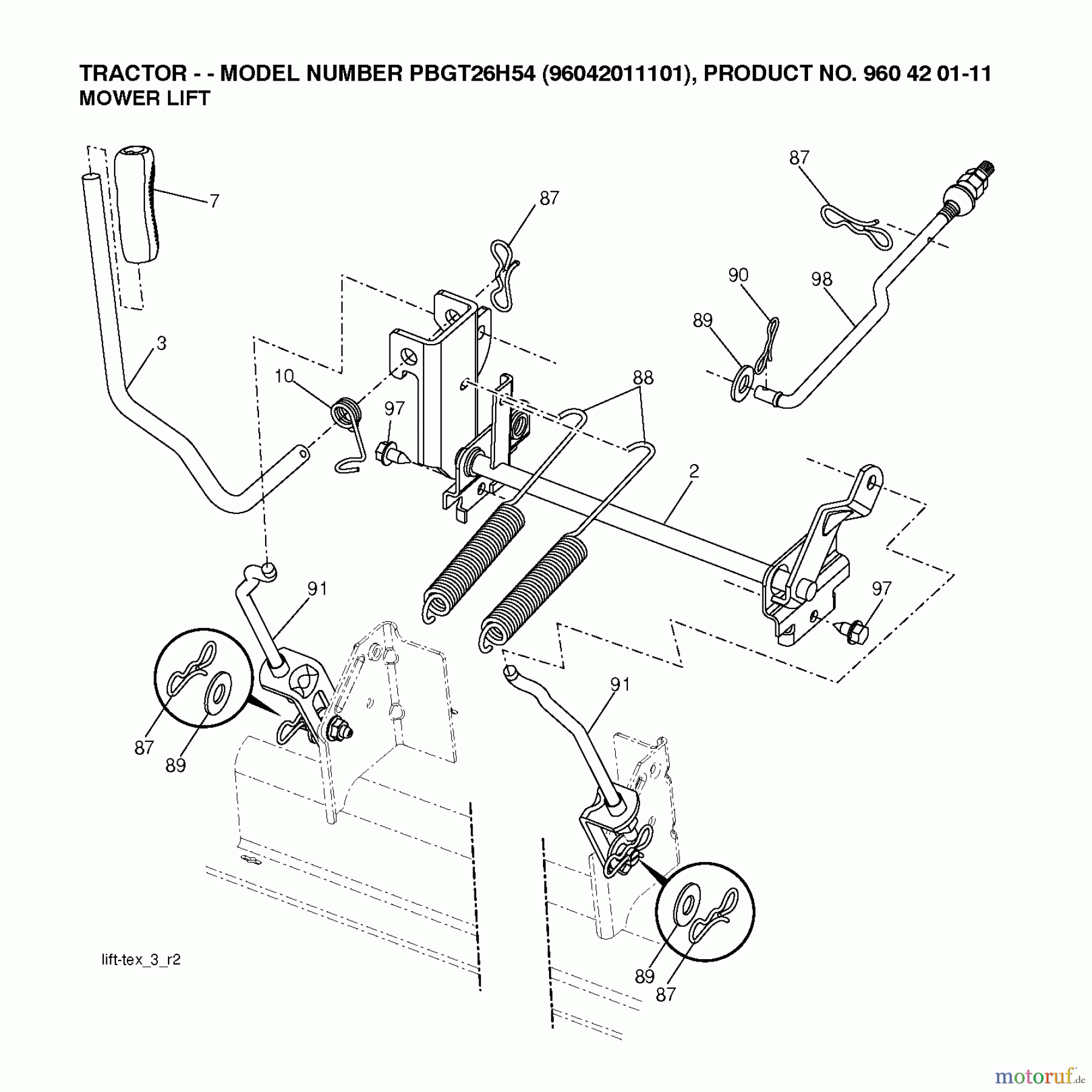  Poulan / Weed Eater Rasen und Gartentraktoren PBGT26H54 (96042011101) - Poulan Pro Lawn Tractor (2010-04) MOWER LIFT / DECK LIFT