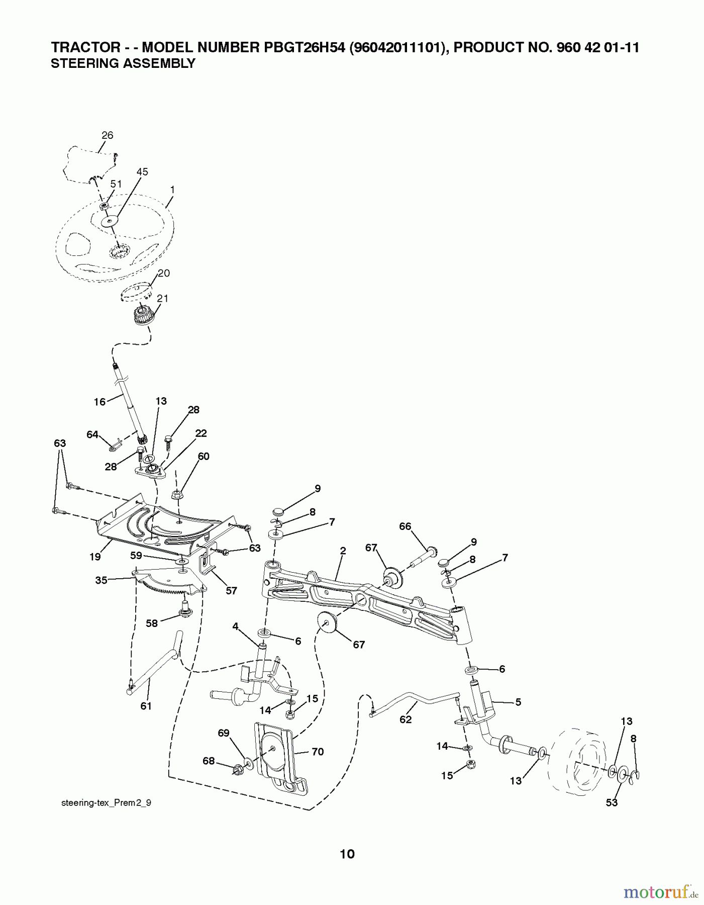  Poulan / Weed Eater Rasen und Gartentraktoren PBGT26H54 (96042011101) - Poulan Pro Lawn Tractor (2010-04) STEERING