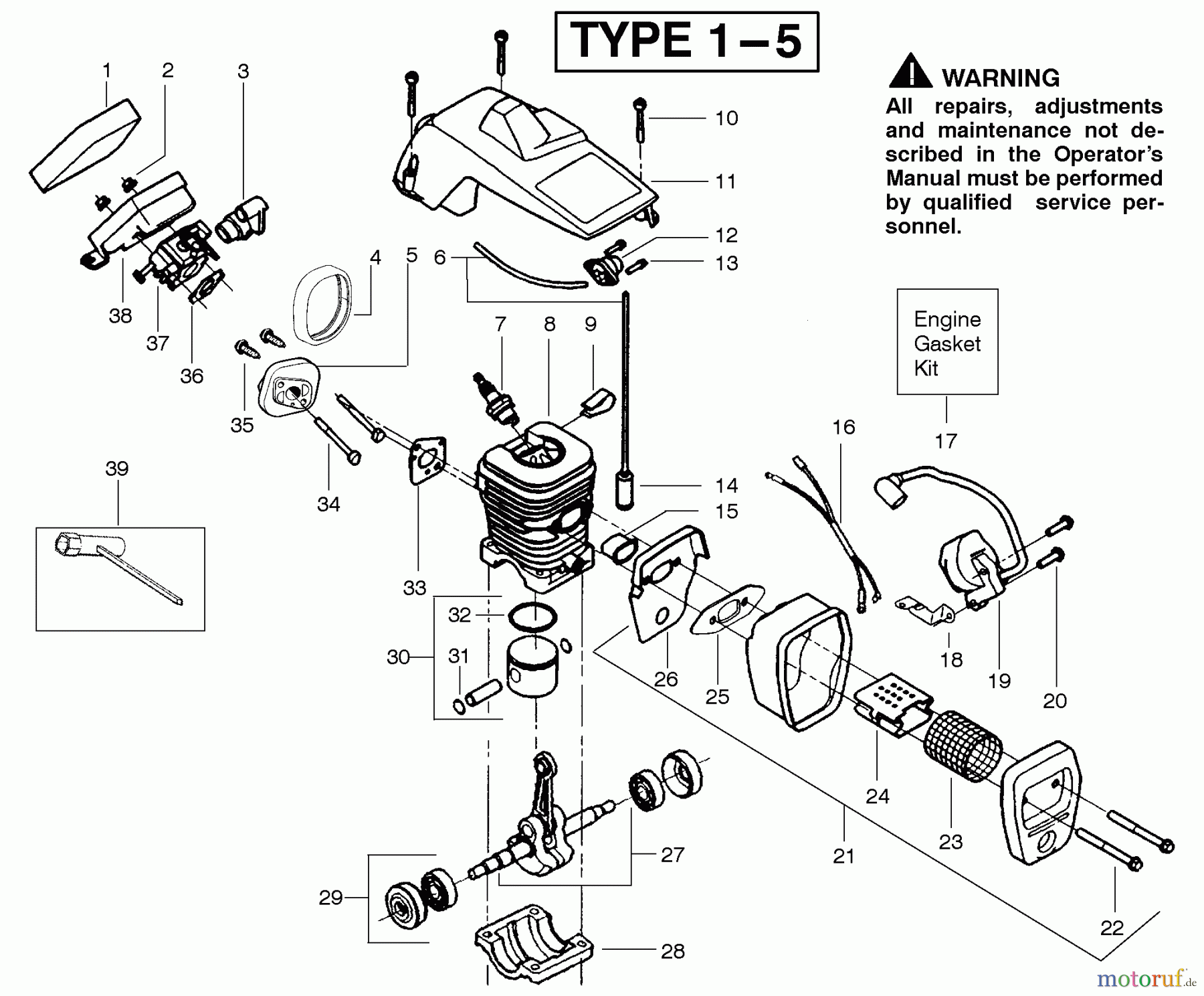  Poulan / Weed Eater Motorsägen 2150 (Type 5) - Poulan Woodshark / Woodsman Chainsaw Engine Assembly Type 1-5