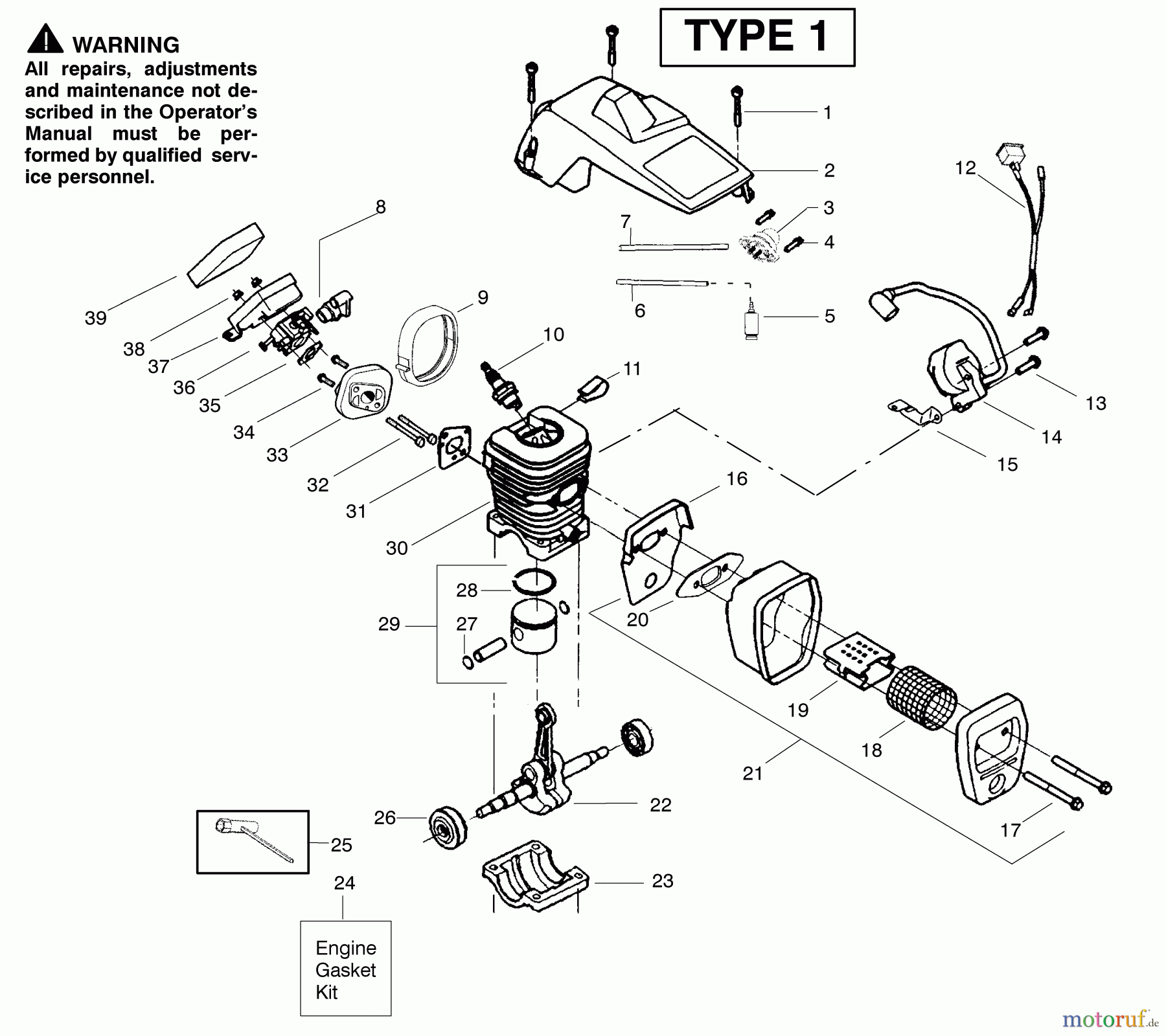  Poulan / Weed Eater Motorsägen 2550SE (Type 1) - Poulan Woodmaster Silver Edition Chainsaw Engine Assembly Type 1