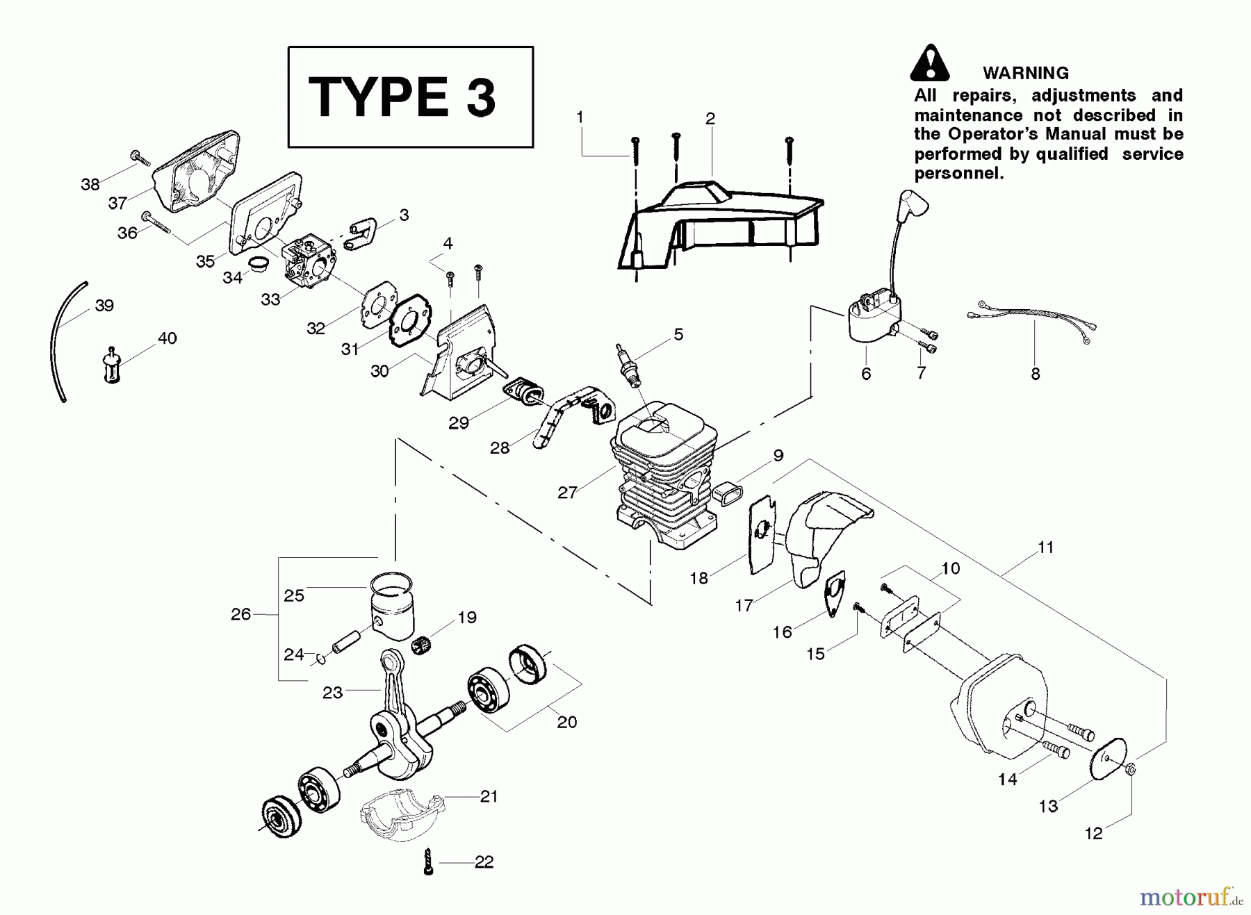  Poulan / Weed Eater Motorsägen 2775 (Type 3) - Poulan Chainsaw Engine Assembly Type 3